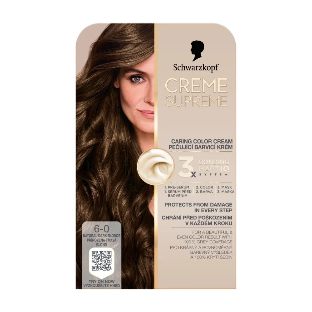 Schwarzkopf Creme Supreme 6-0 přirozená tmavá blond barva na vlasy 60 ml