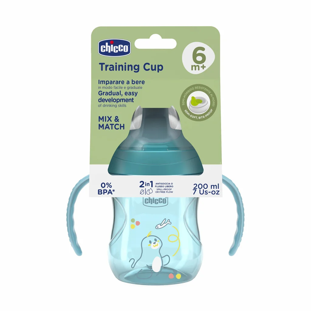 Chicco Hrneček Training s držadly 6m+ 200 ml teal