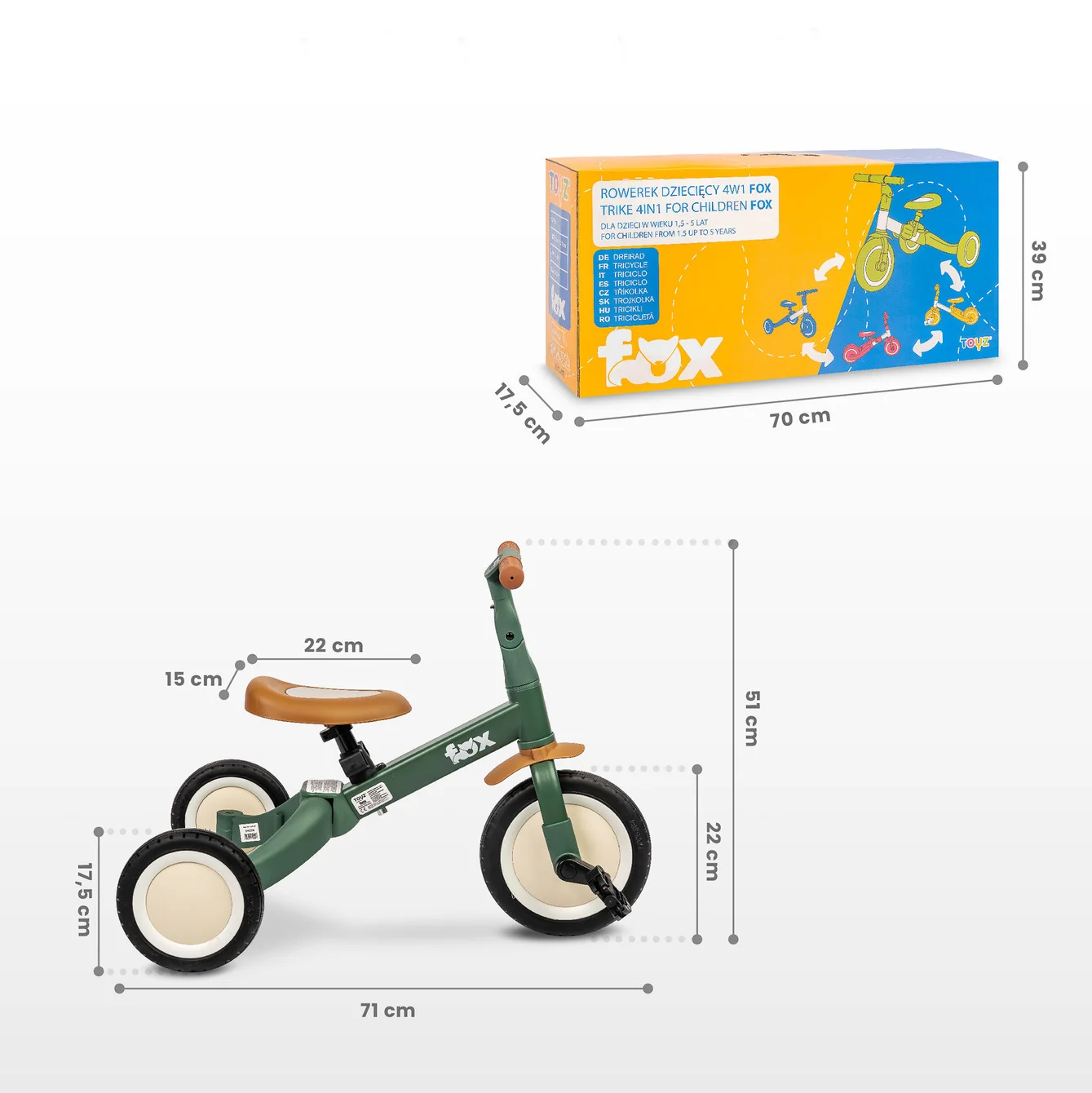 Toyz Multifunkční dětské odrážedlo, kolo 4v1 Fox - šedé