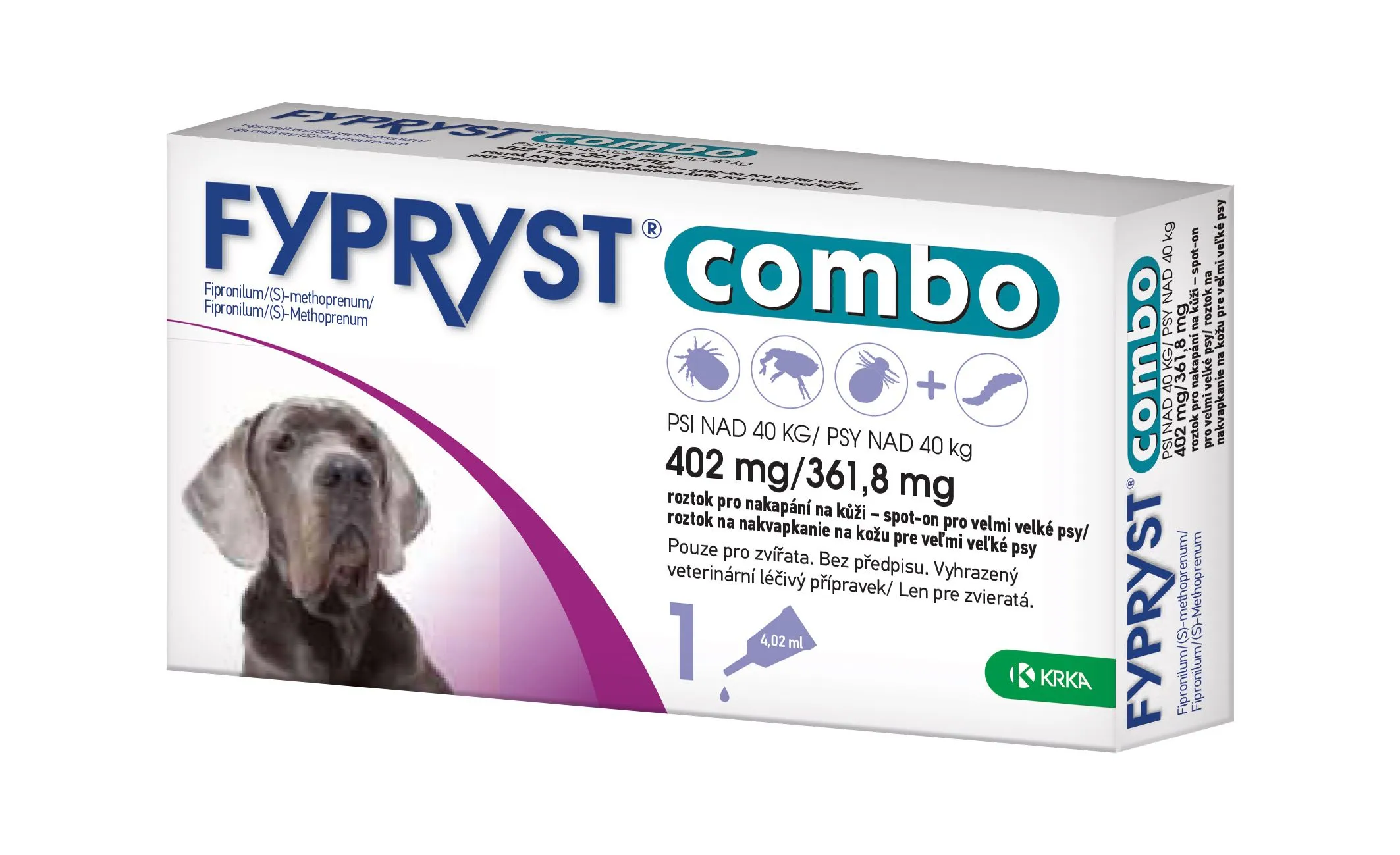 Fypryst Combo spot-on pro velmi velké psy nad 40 kg 402 mg/361,8 mg roztok pro nakapání na kůži 1x4,02