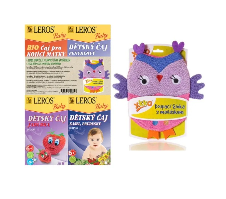 Leros Baby BIO Dětské čaje mix 4x20 sáčků + žínka