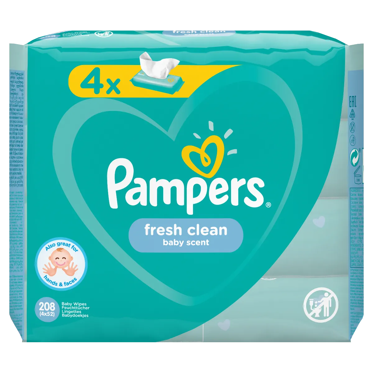 Pampers Fresh Clean vlhčené ubrousky 4x52 ks