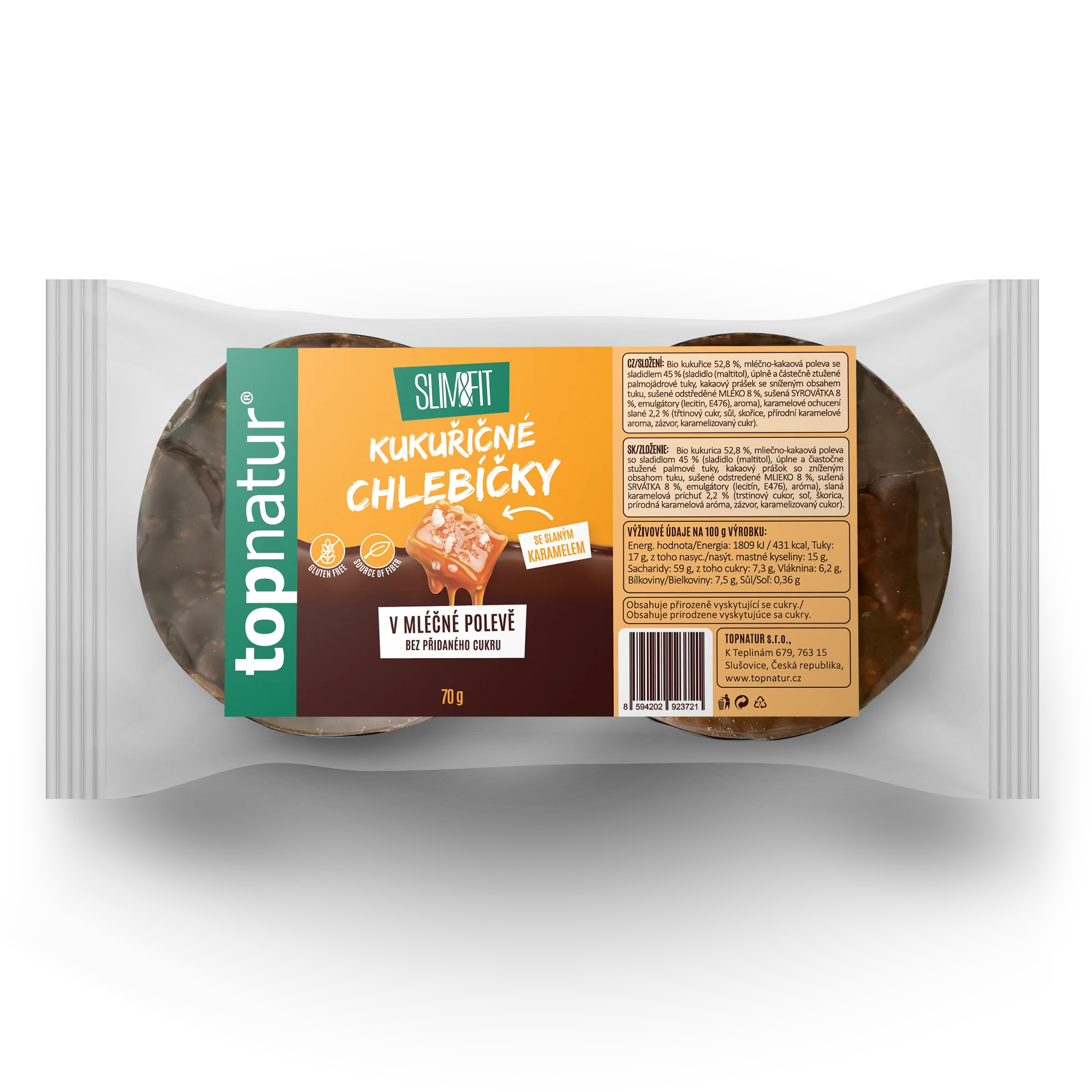 Topnatur Slim&Fit Kukuřičné chlebíčky se slaným karamelem v mléčné polevě 70 g