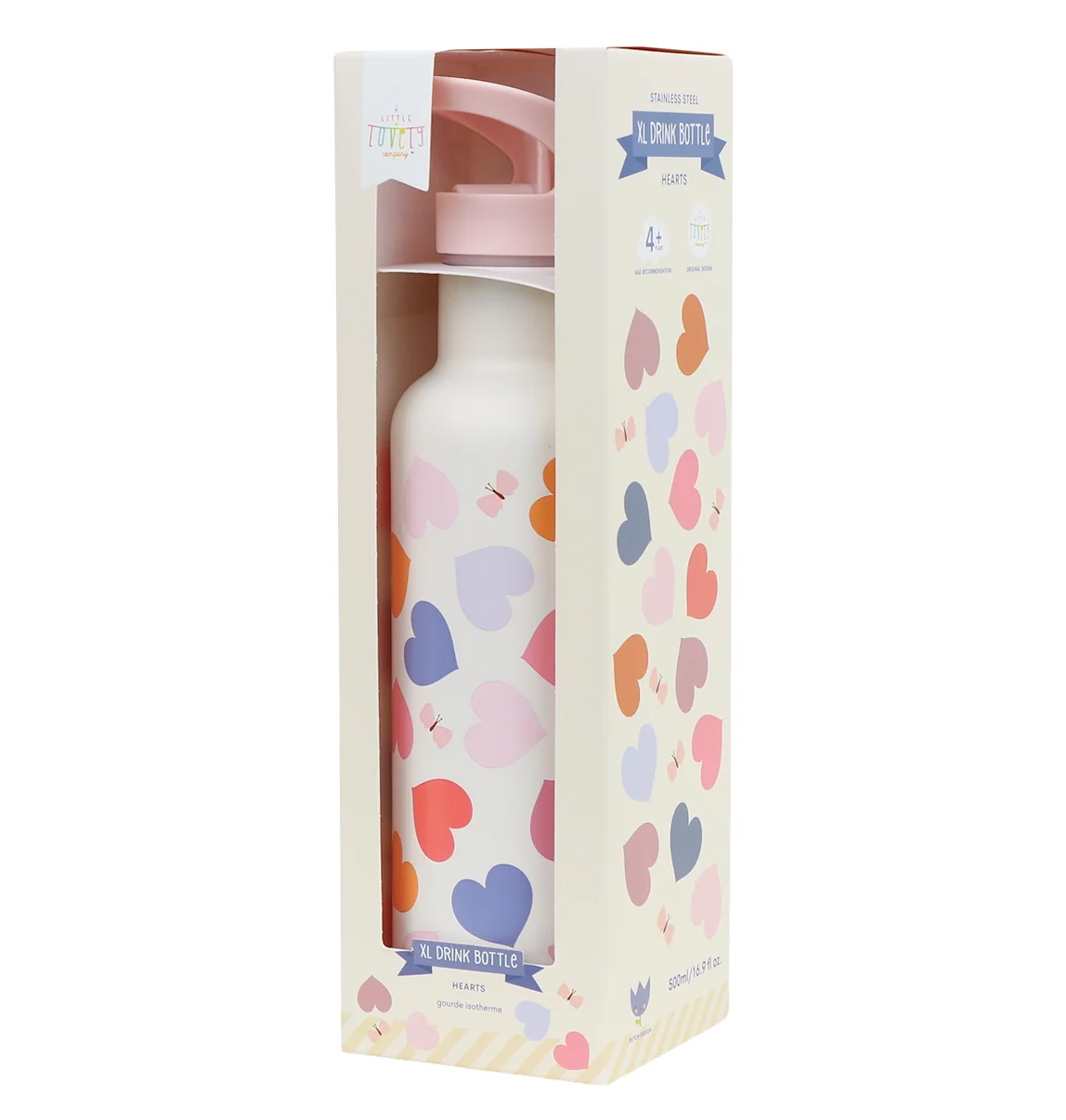 A Little Lovely Company nerezová láhev na pití, 500 ml - srdce