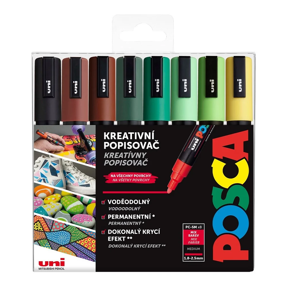 Posca Sada akrylových popisovačů - PC-5M, EARTH, 1,8 - 2,5 mm mix zemitých tónů (8 ks)