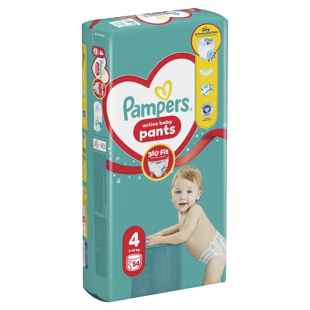 Pampers Active Baby vel. 4 9–15 kg plenkové kalhotky 54 ks