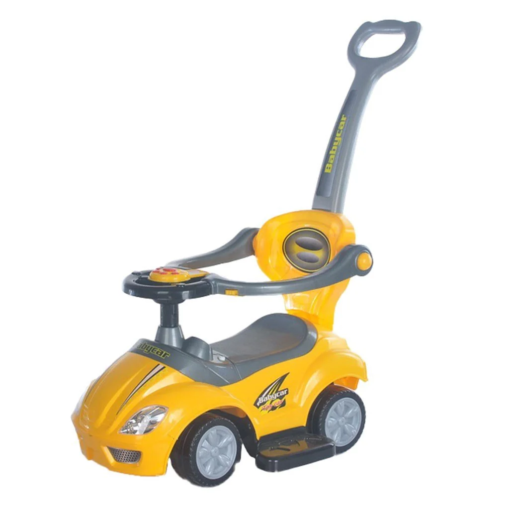 Baby Mix Dětské odrážedlo s vodící tyčí 3v1  Mega Car žluté