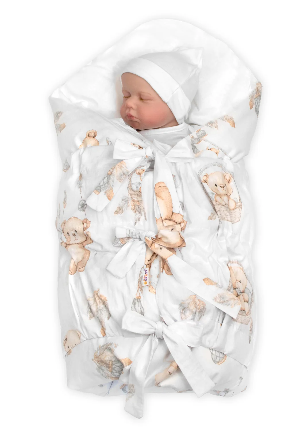 Baby Nellys Náhradní povlak, potah na retro zavinovačku MAXI, 85x85cm - Medvídek a pírko