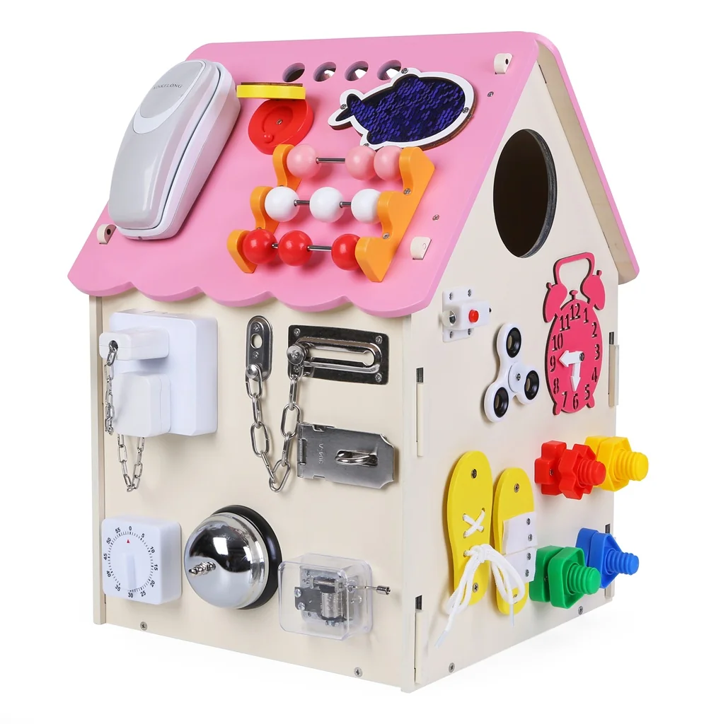 2Kids Toys Montessori Activity board Domeček růžový