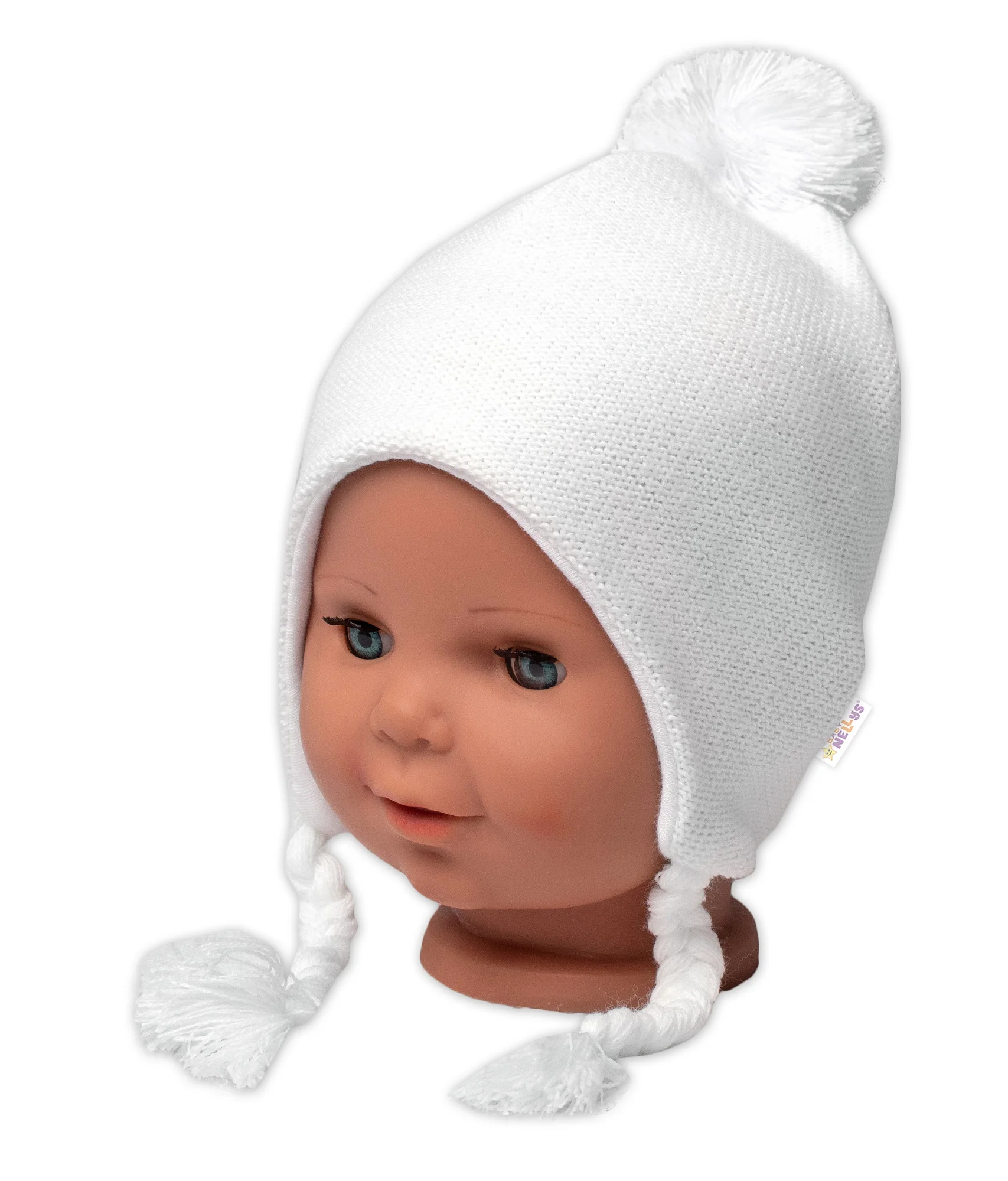 Baby Nellys Pletená čepice s bavlněnou podšívkou a copánky,68/74