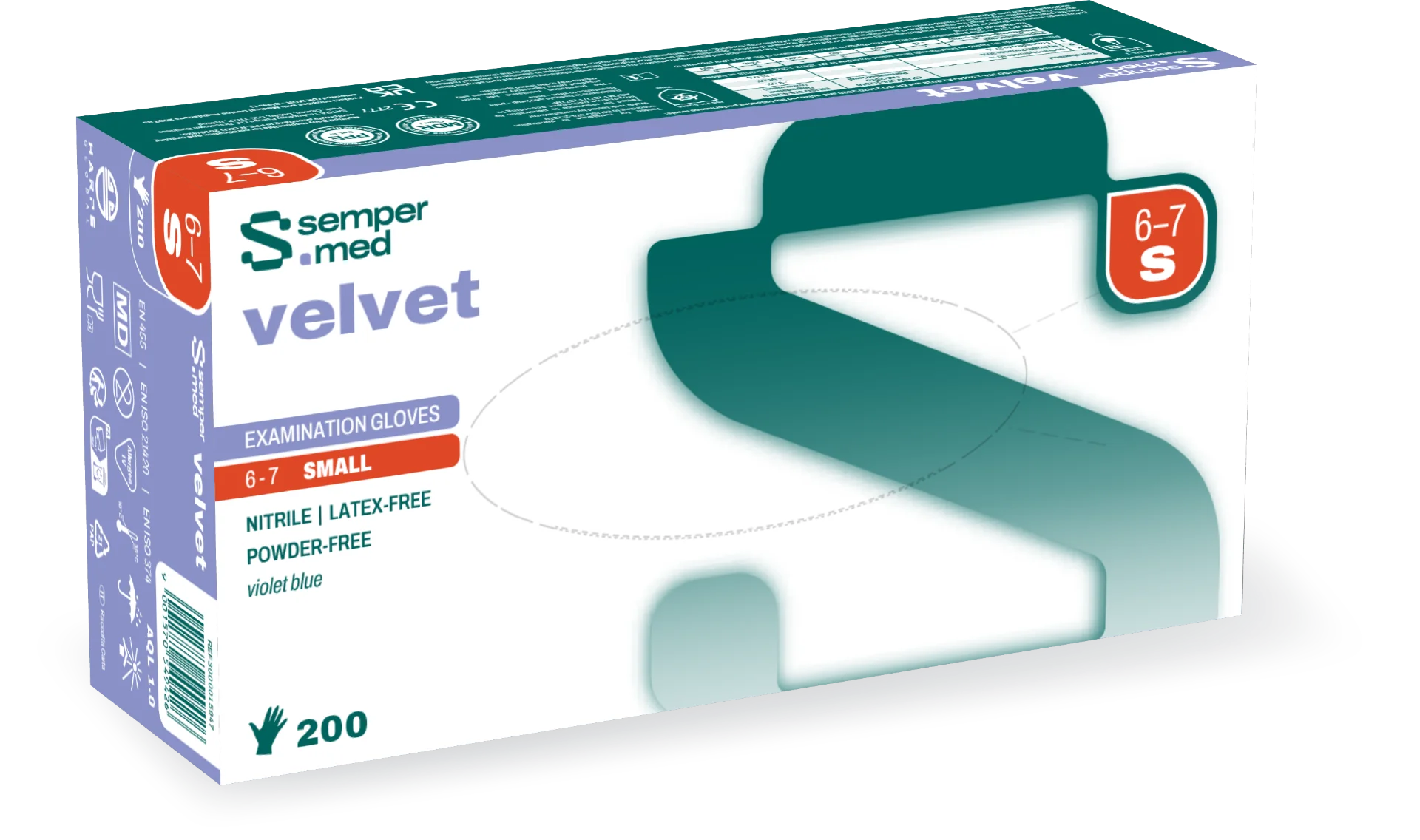 Sempermed Nitril Velvet Jednorázové rukavice vel. S 200 ks