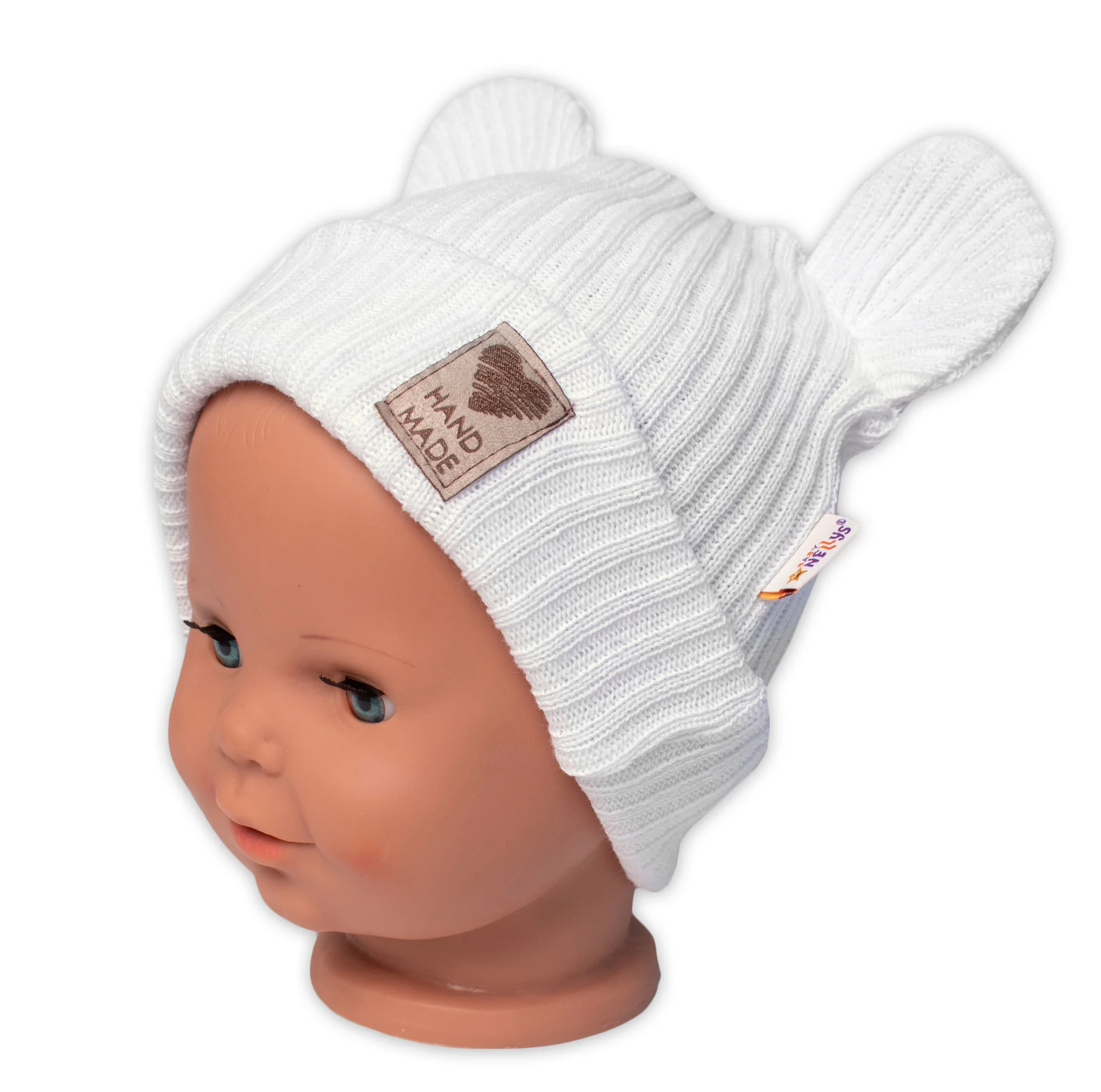 Baby Nellys Pletená bavlněná čepice, dvouvrstvá, Hand Made, bílá,68/74