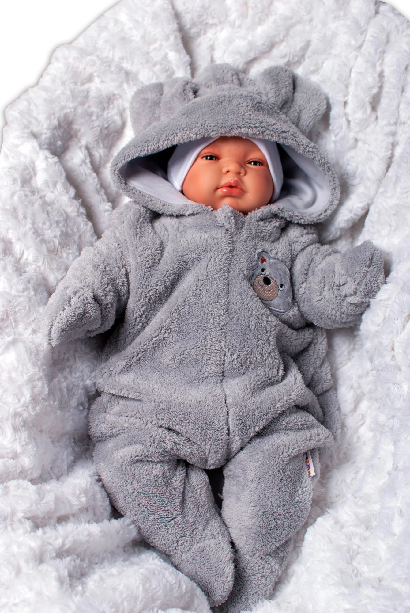 Baby Nellys Chlupáčkový overal Luna s kapucí + rukavičky, Medvídek, hnědý
