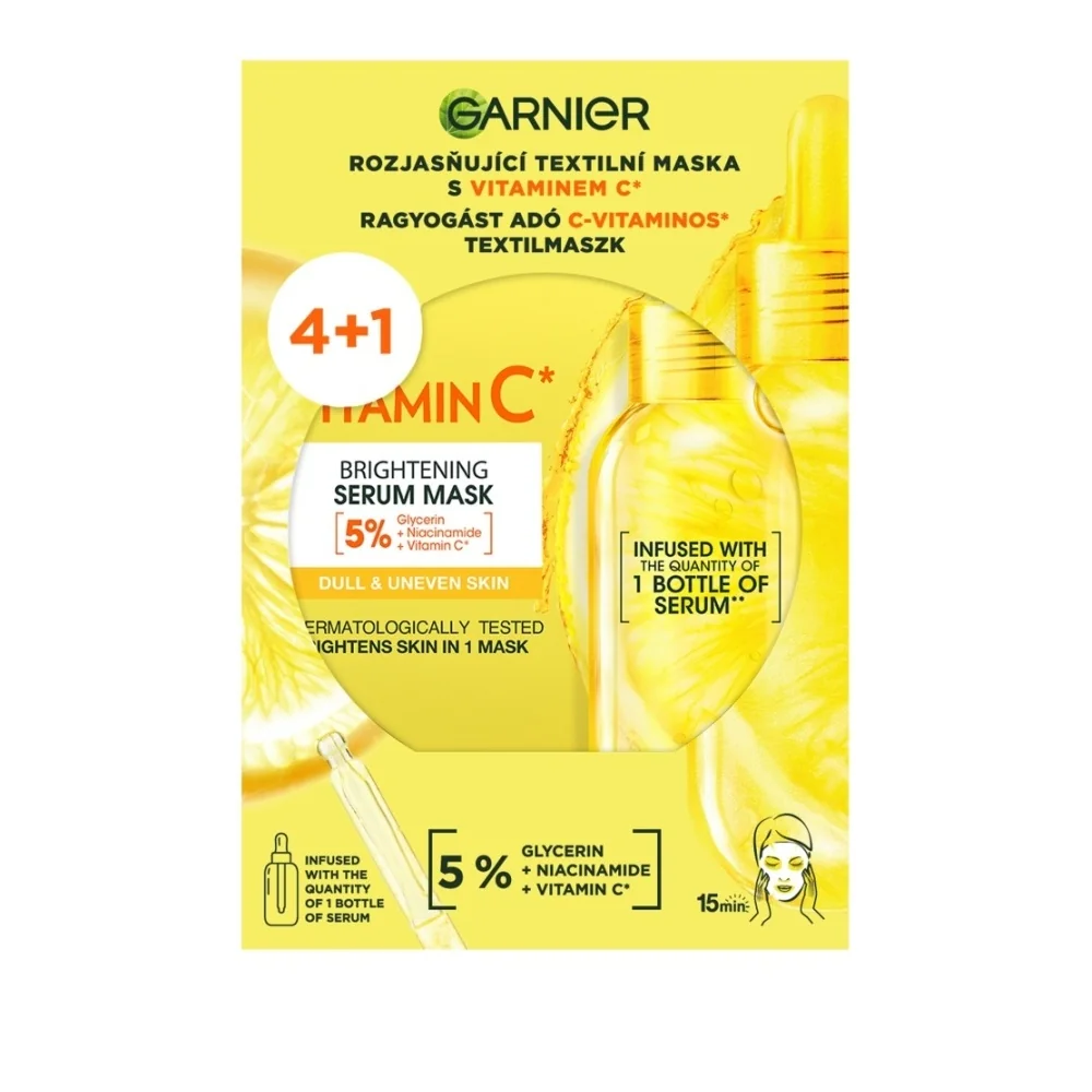 Garnier Skin Naturals Vitamin C* Brightening Serum Mask textilní maska 4+1 ks