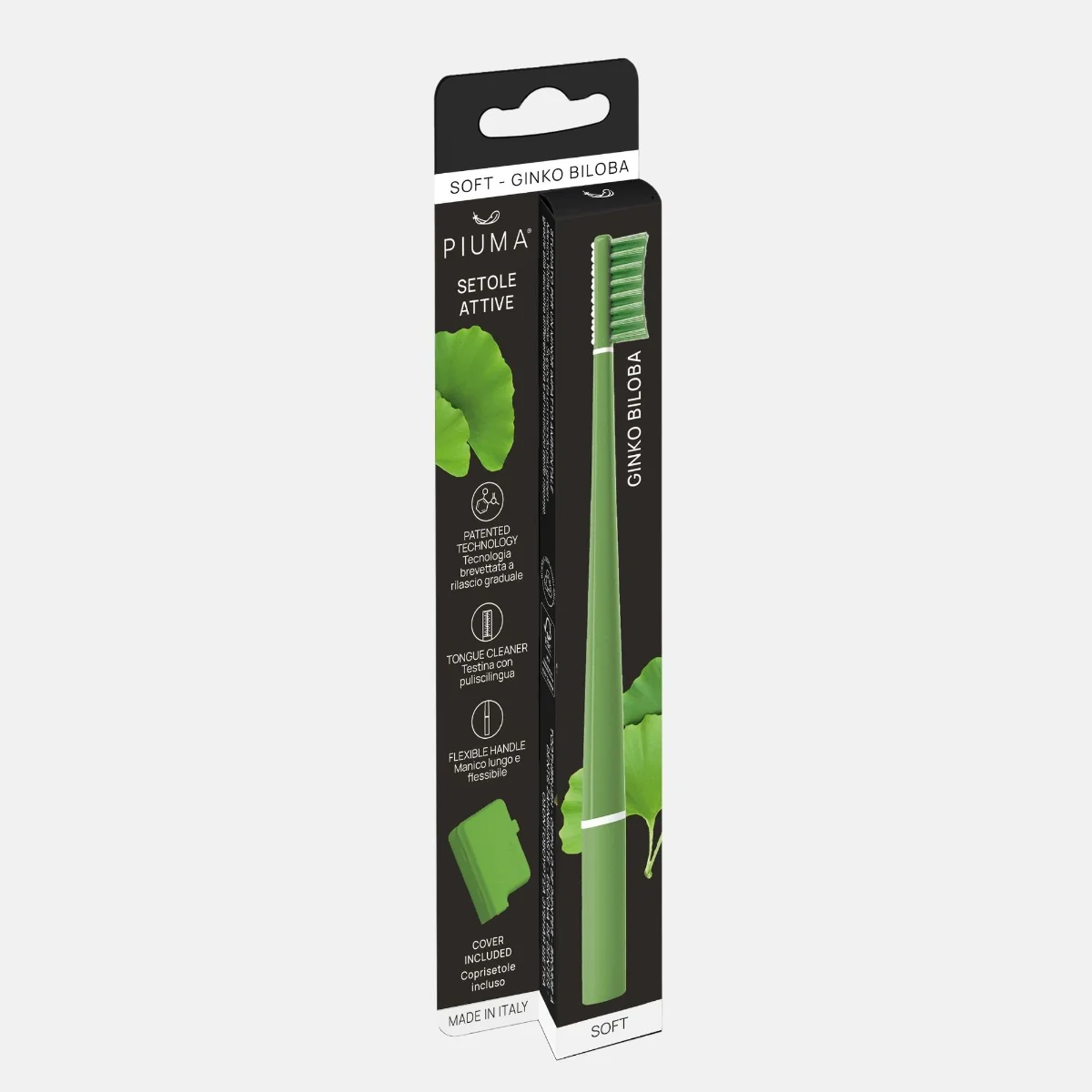 Piuma Zubní kartáček s ginkgo biloba Soft 1 ks Memento Green
