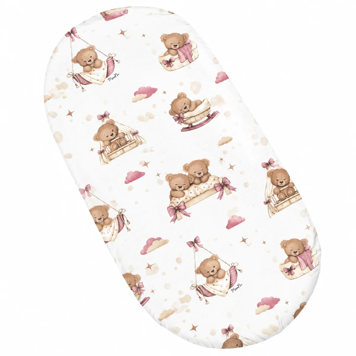 Baby Nellys Prostěradlo do kočárku, koše, bavlna, Medvídci - růžoví