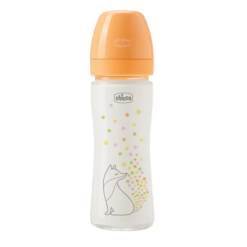 Chicco Kojenecká skleněná láhev Perfect Easy pomalý silikonový průtok 0m+ 240 ml pro dívky