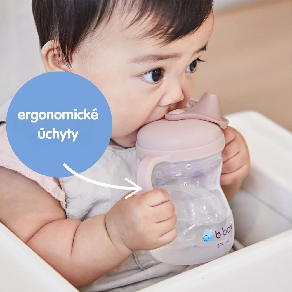 B.BOX Hrneček s pítkem 240 ml + Univerzální silikonový pásek - set růžový