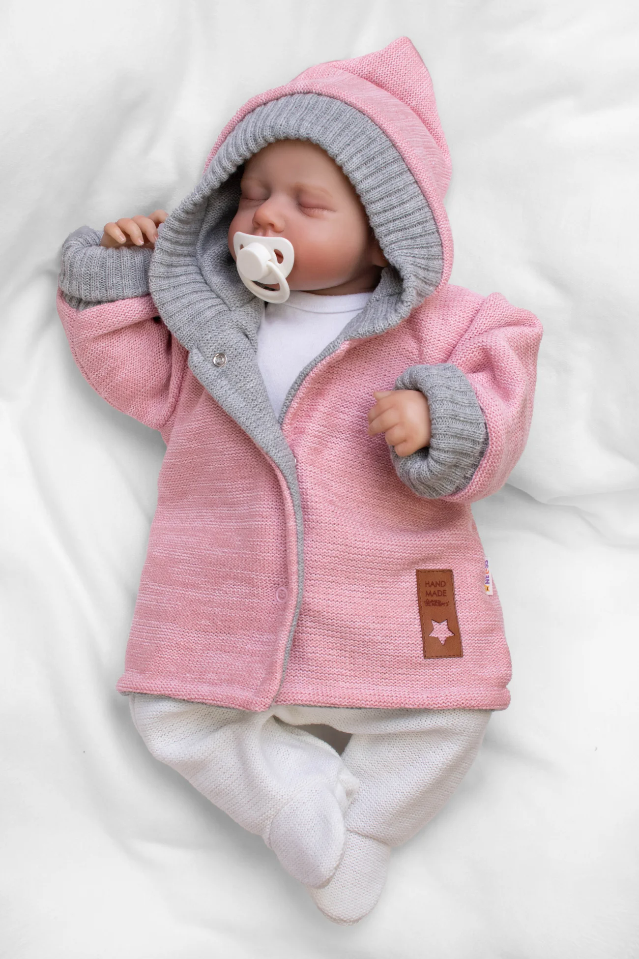 Baby Nellys Rostoucí oboustranný svetřík s kapucí Hand Made, růžová-šedá, vel. 68/74