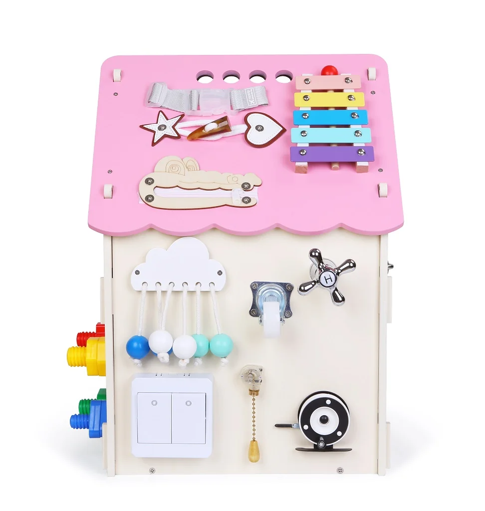 2Kids Toys Montessori Activity board Domeček růžový
