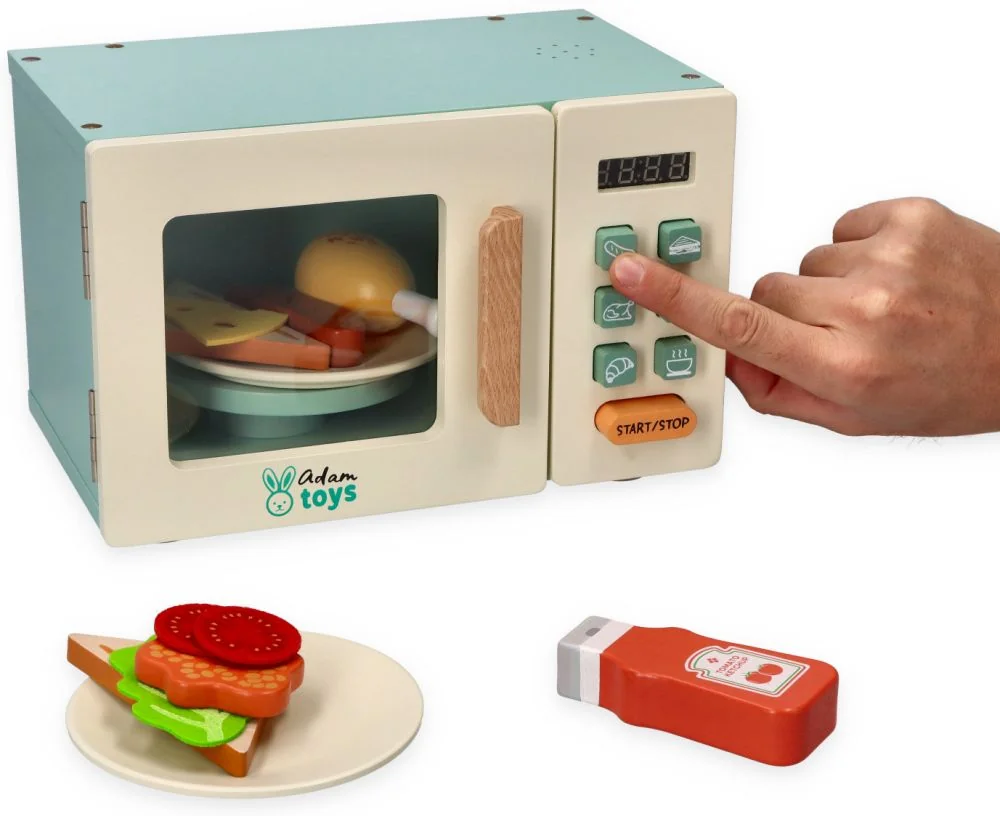 Adam Toys Dřevěná elektronická mikrovlnka s příslušenstvím