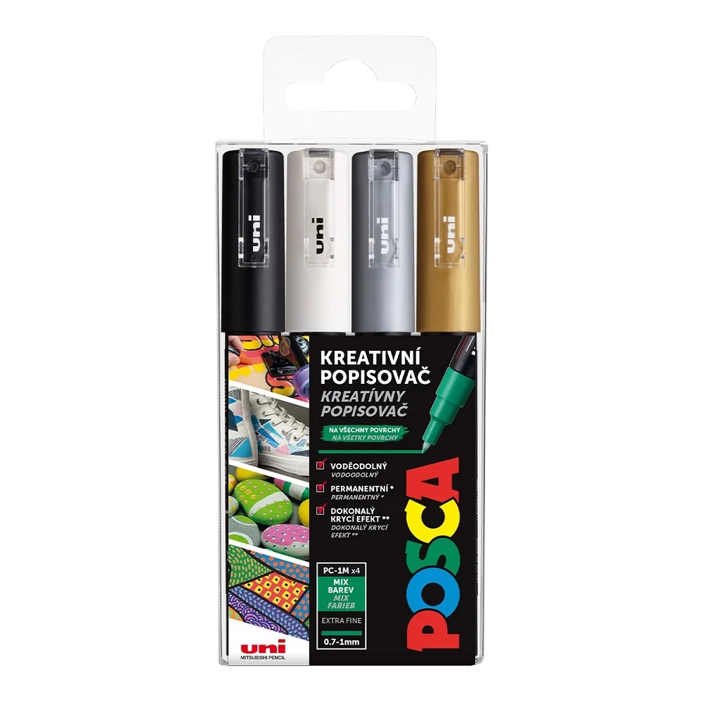 Posca Sada akrylových popisovačů - PC-1M, 0,7 - 1 mm, mix barev (4 ks)