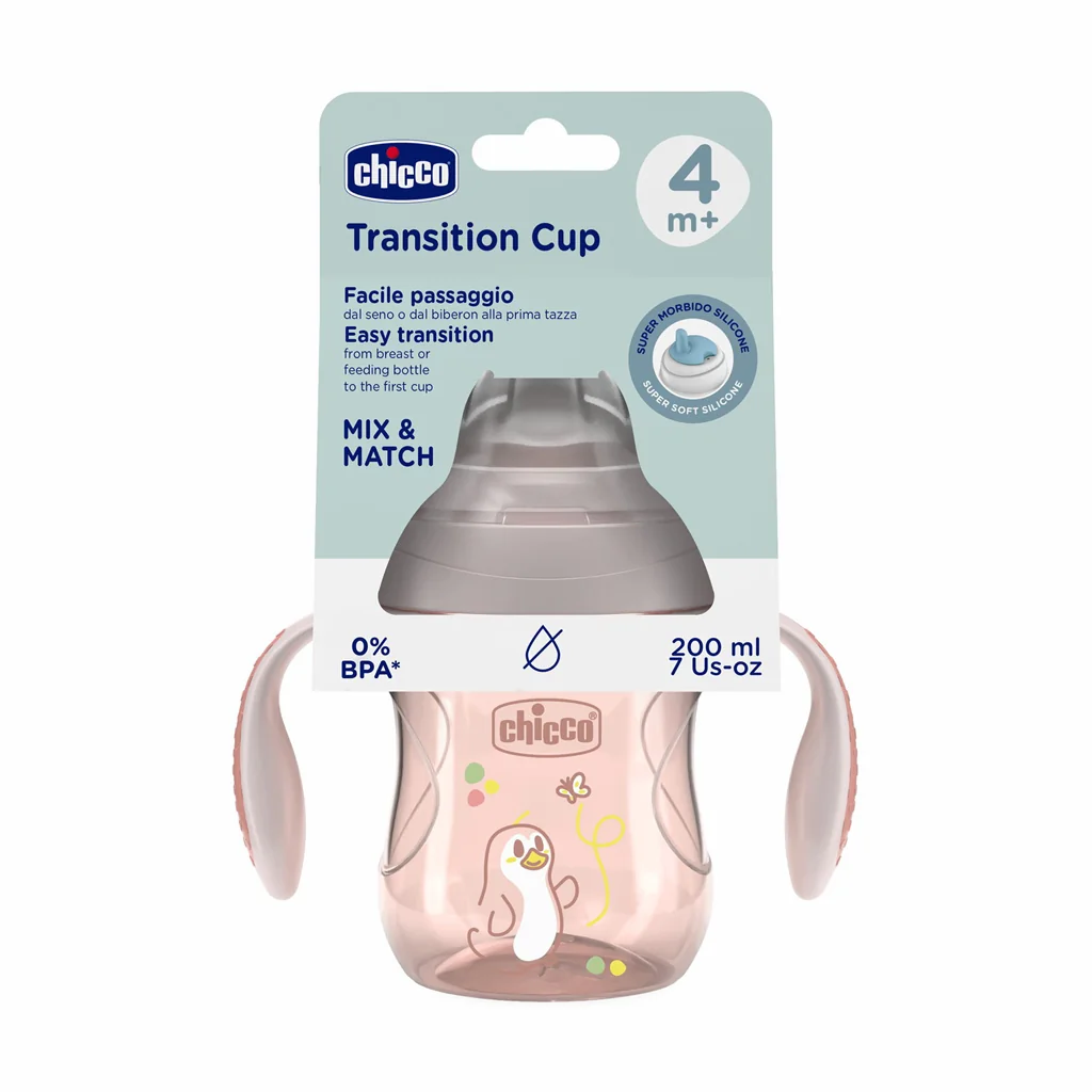 Chicco Hrneček Transition učicí s držadly 4m+ 200 ml pink