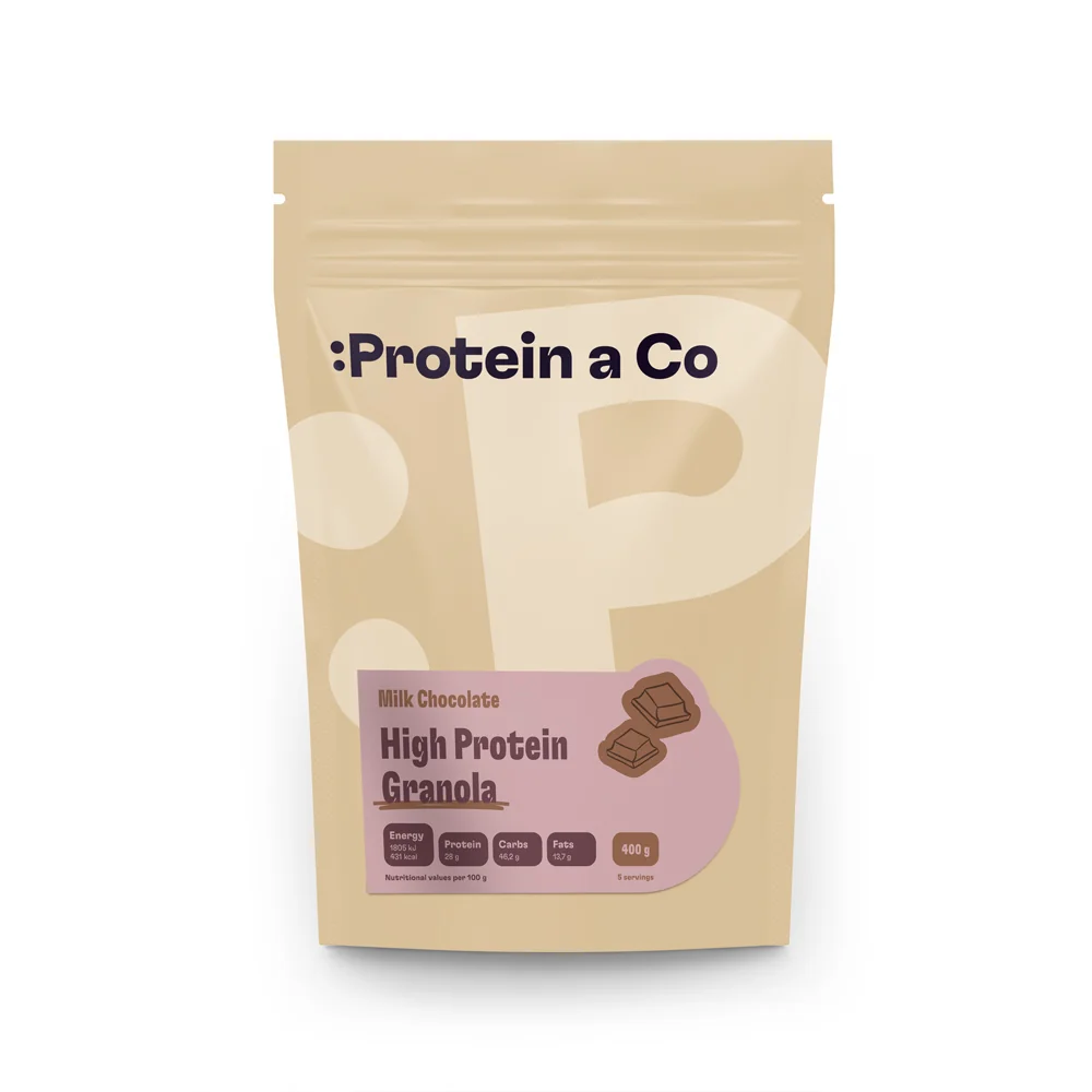 Protein a Co Granola high protein, 400 g Mléčná čokoláda