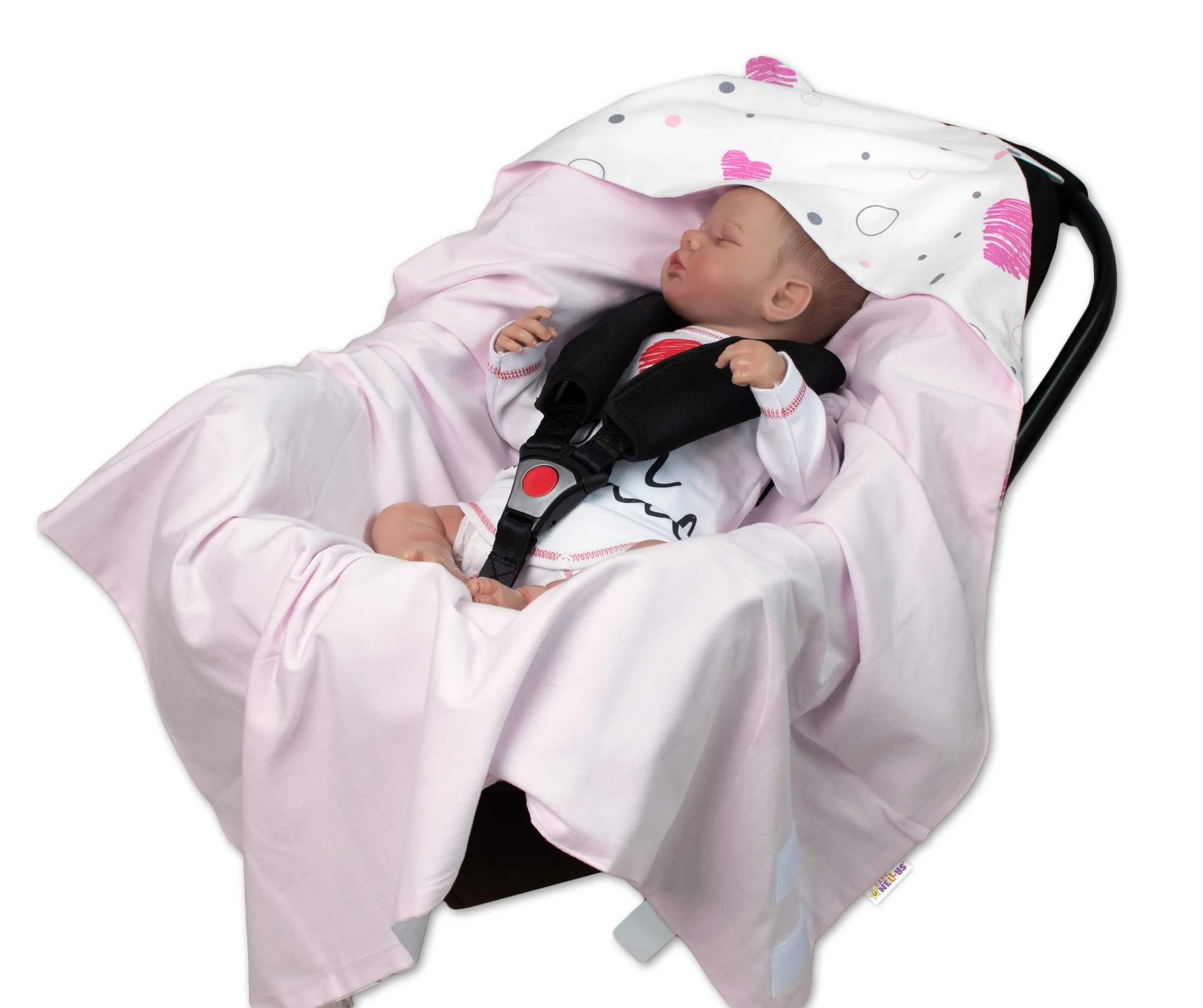 Baby Nellys Zavinovací deka s kapucí, bavlna + jersey, I love Girl růžová