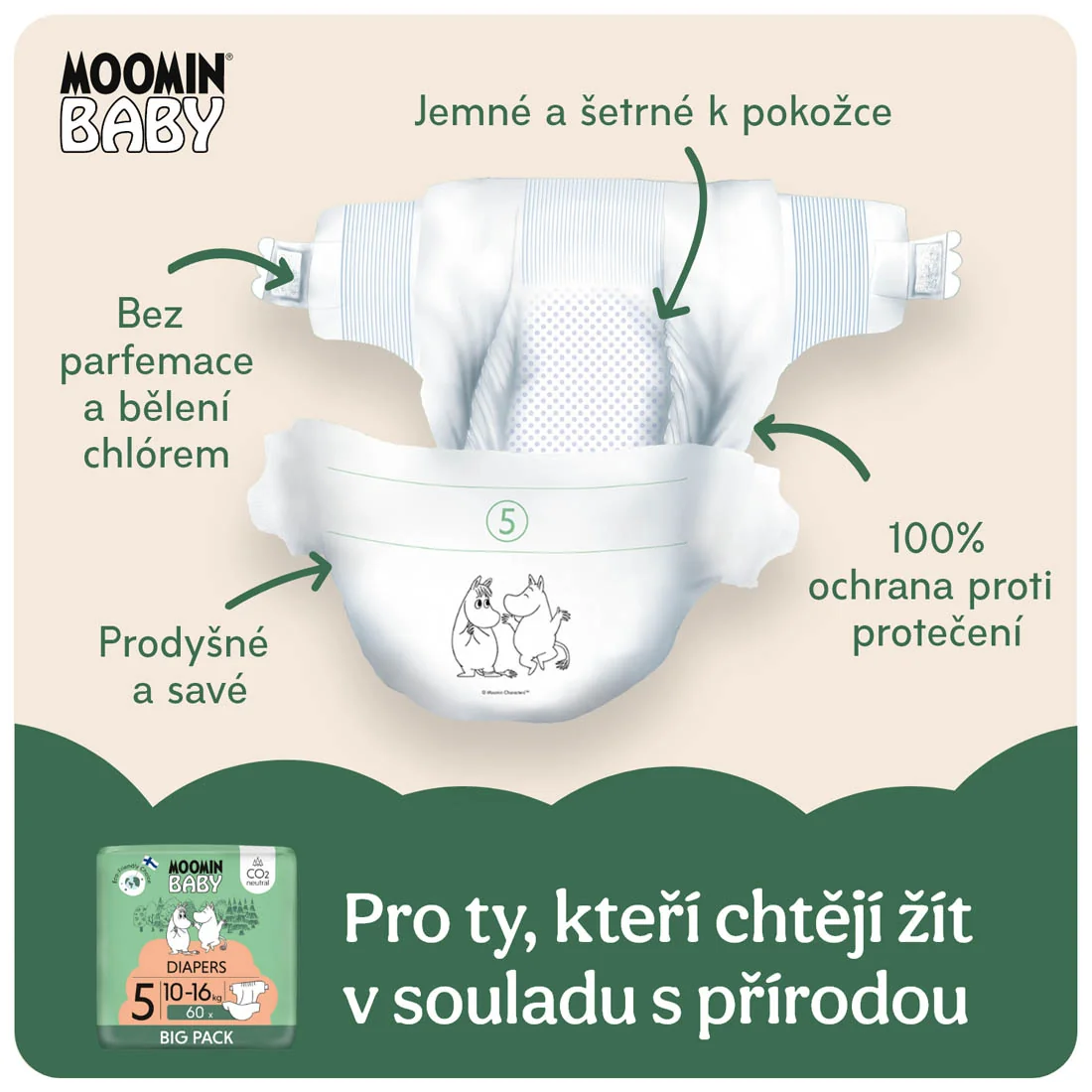 Moomin Baby 5 Maxi 10–16 kg eko pleny 60 ks