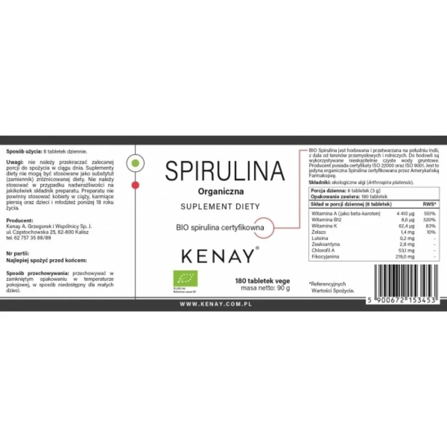 Kenay Spirulina organická 180 tablet