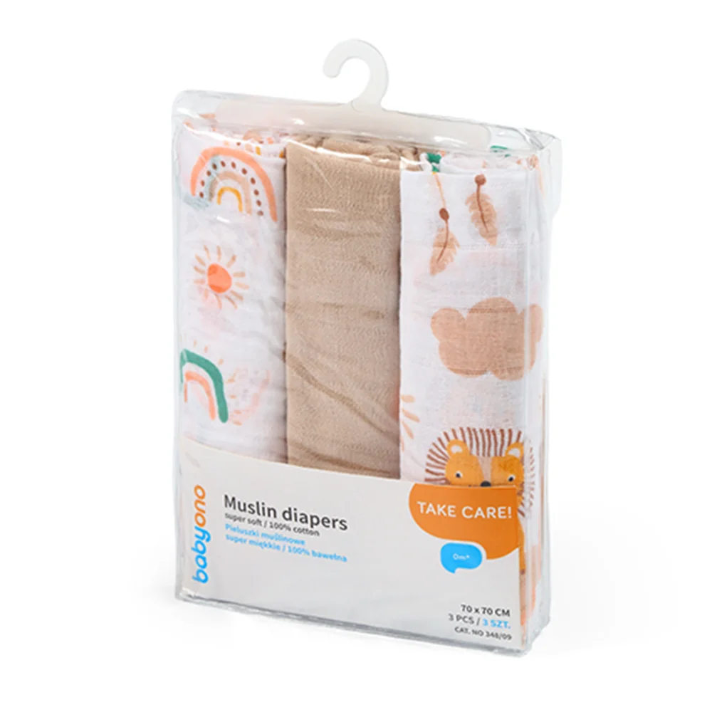 Babyono Pleny mušelínové Super soft 3 ks béžové