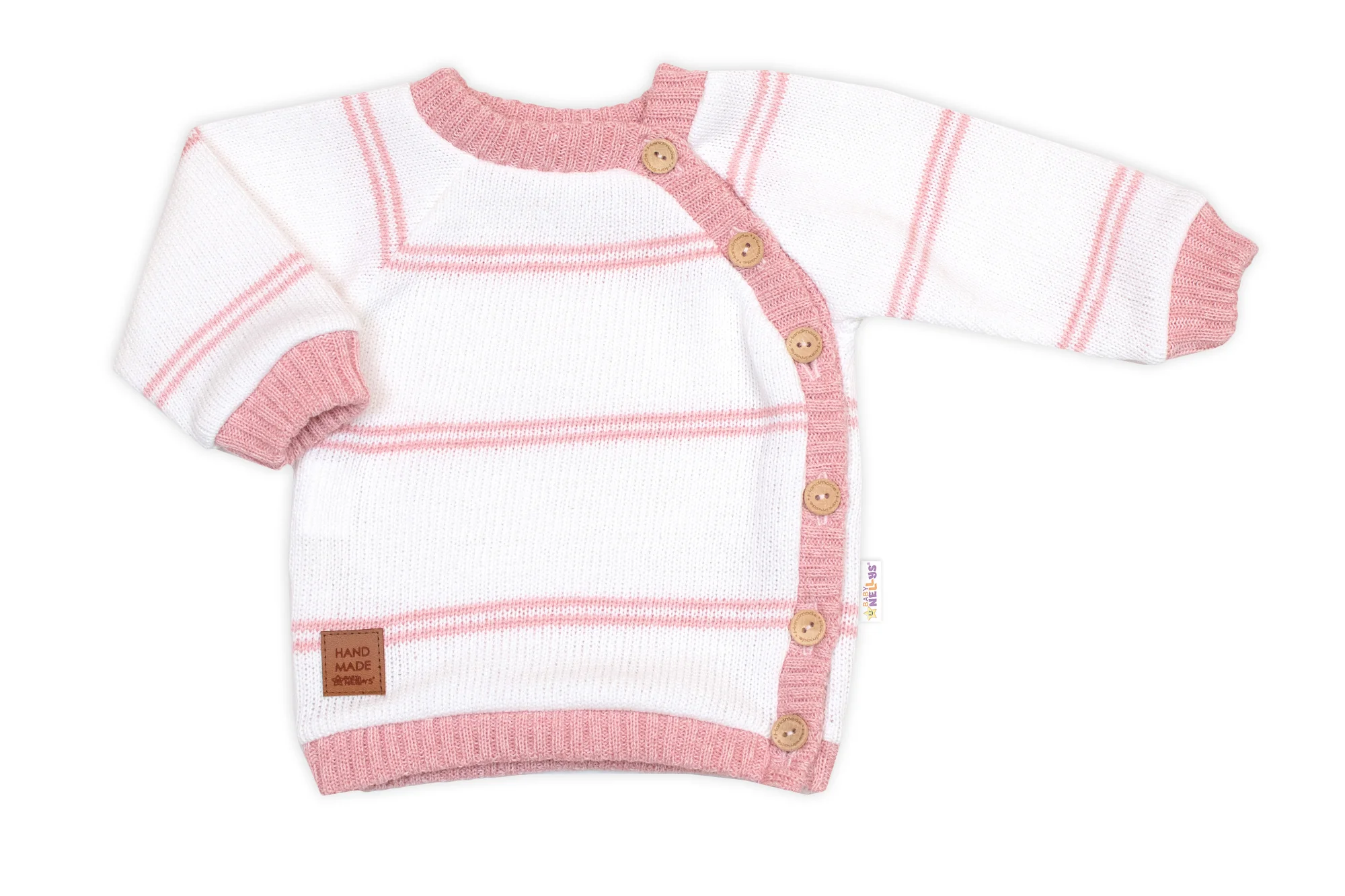 Baby Nellys Pletená sada pro miminko s jemným proužkem 3D, lux - růžová, bílá vel. 68