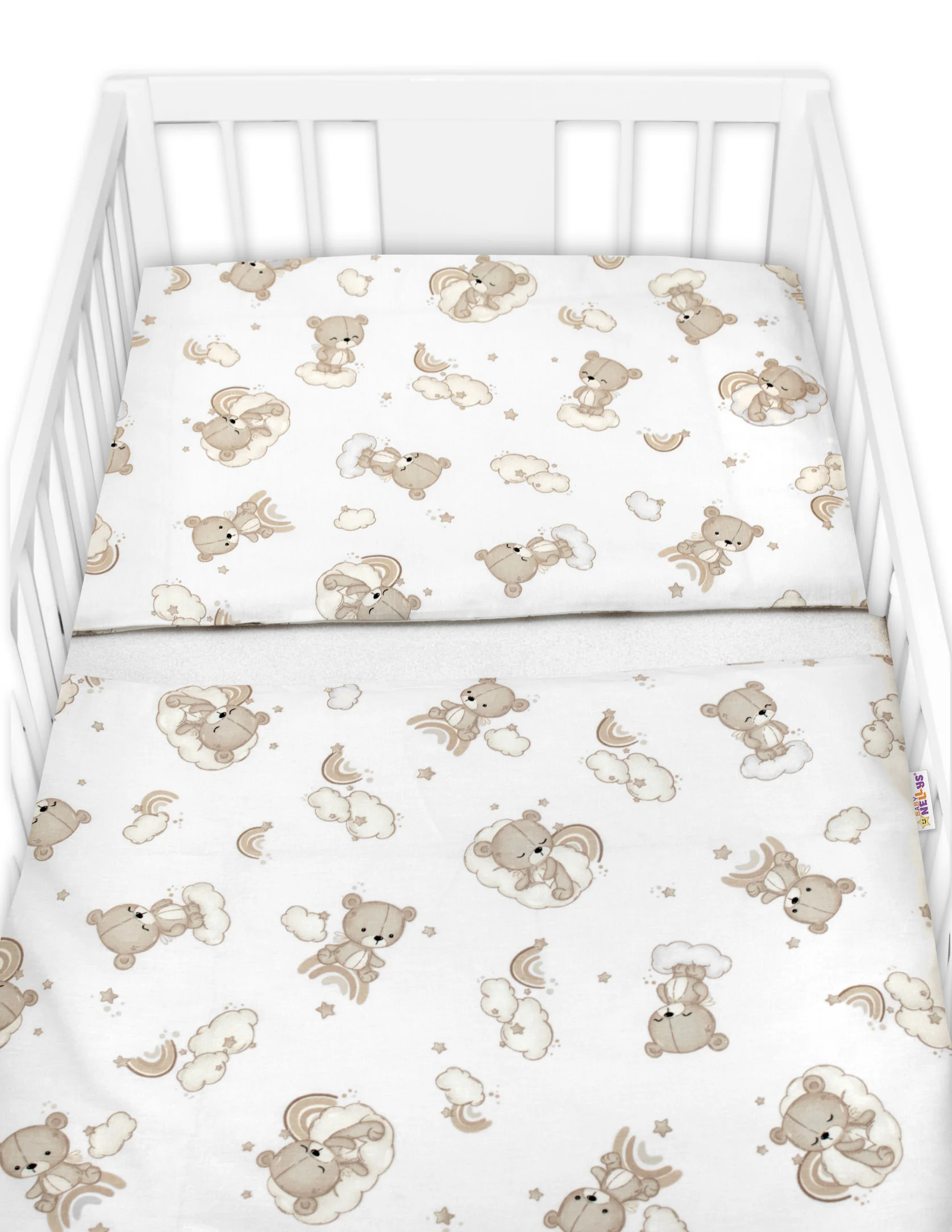Baby Nellys Sada do postýlky Mantinel s povlečením, 3D sada - Malý Medvídek, bílá/béžová