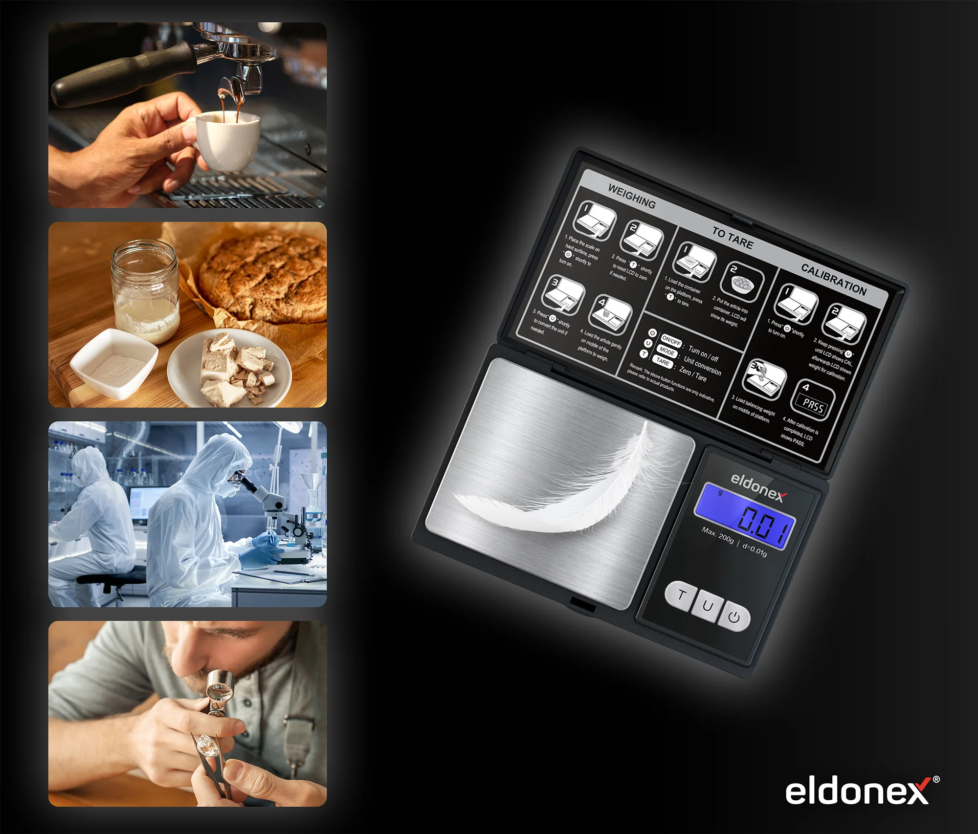 Eldonex PocketPro (0,01 g) přesná setinová váha černá