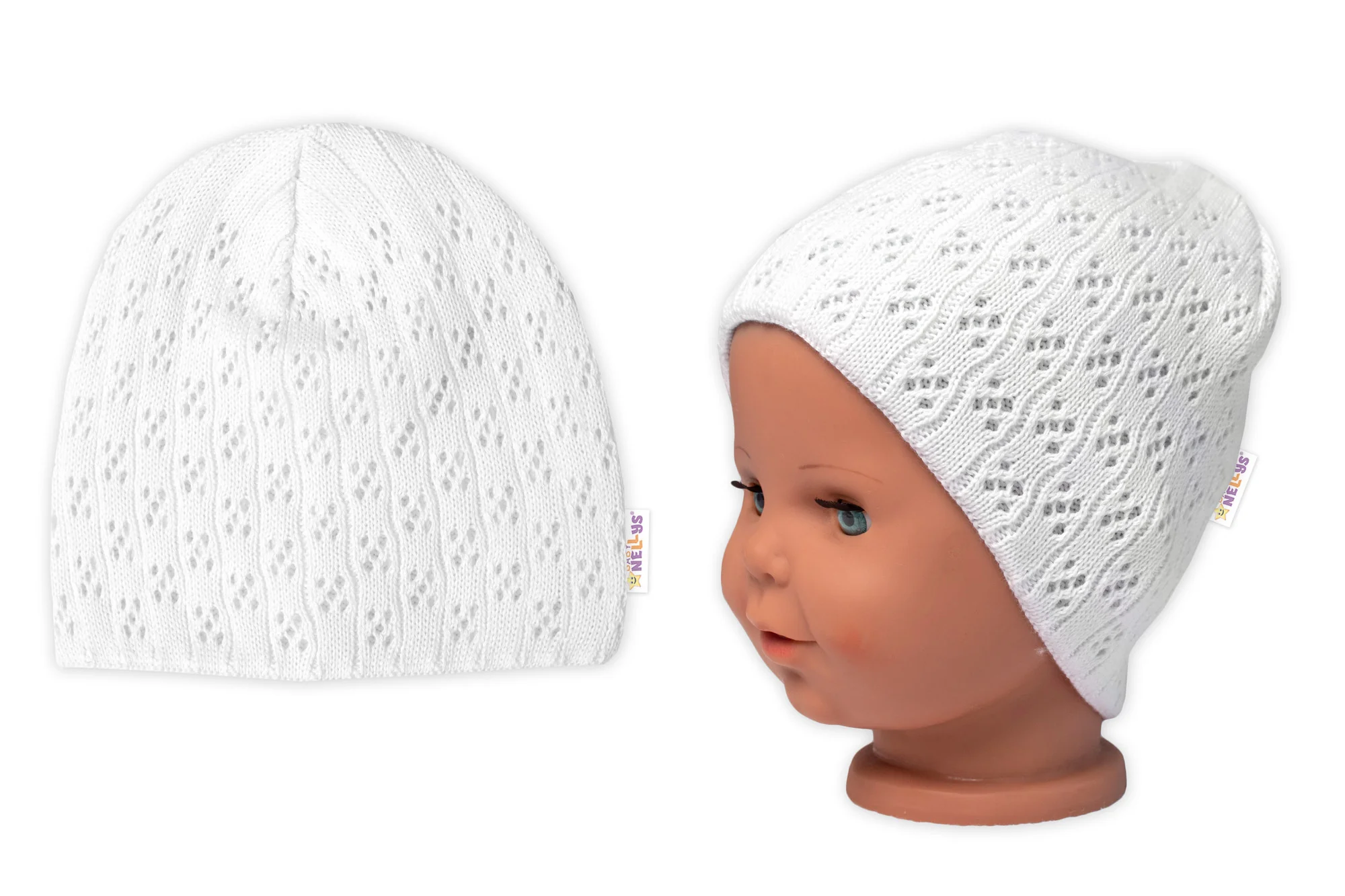 Baby Nellys Ažurková čepice, dvouvrstvá, bavlna, bílá, vel. 92/98