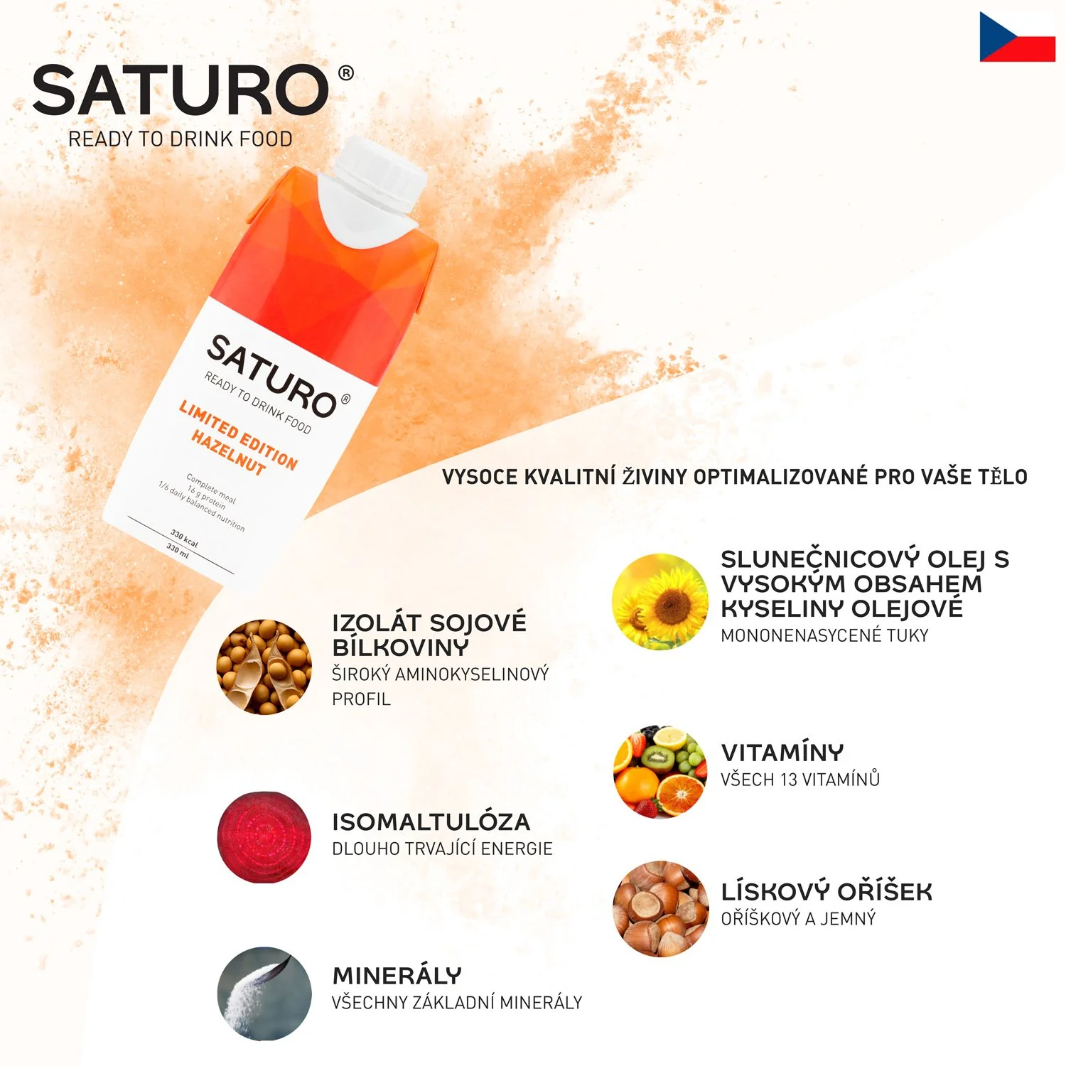 SATURO Lískový oříšek drink 8x330 ml 