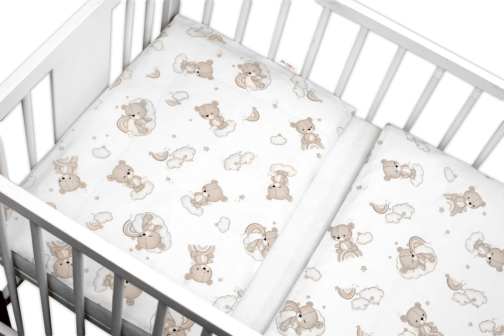 Baby Nellys Povlečení do postýlky, bavlna, 2D sada, Malý Medvídek - bílá s potiskem