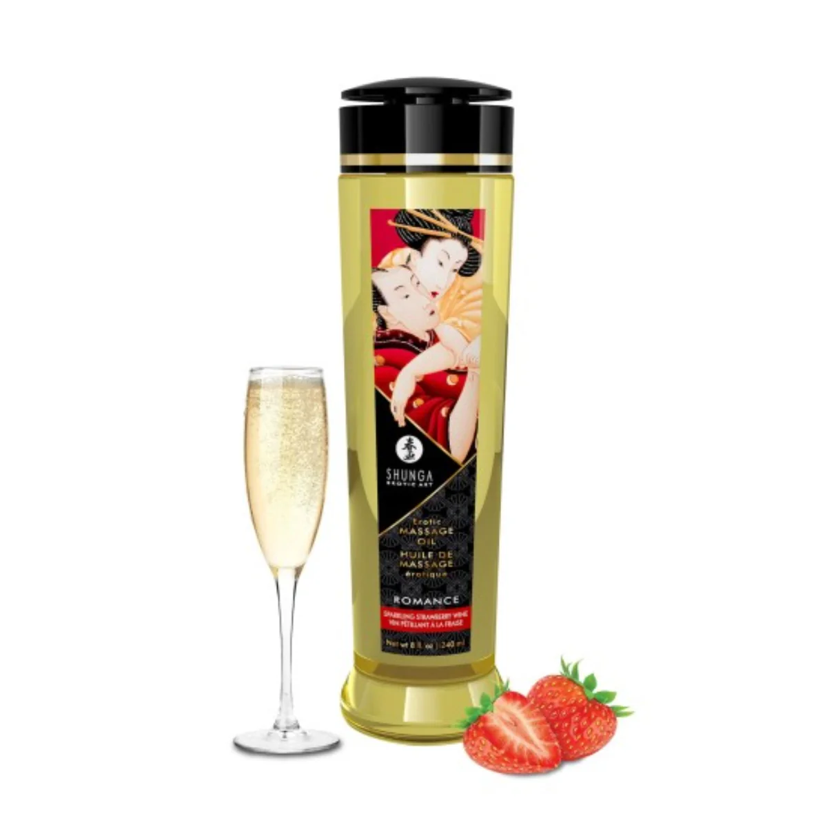 Shunga Erotic Massage Oil Romance, jahoda-šampaňské, 240 ml