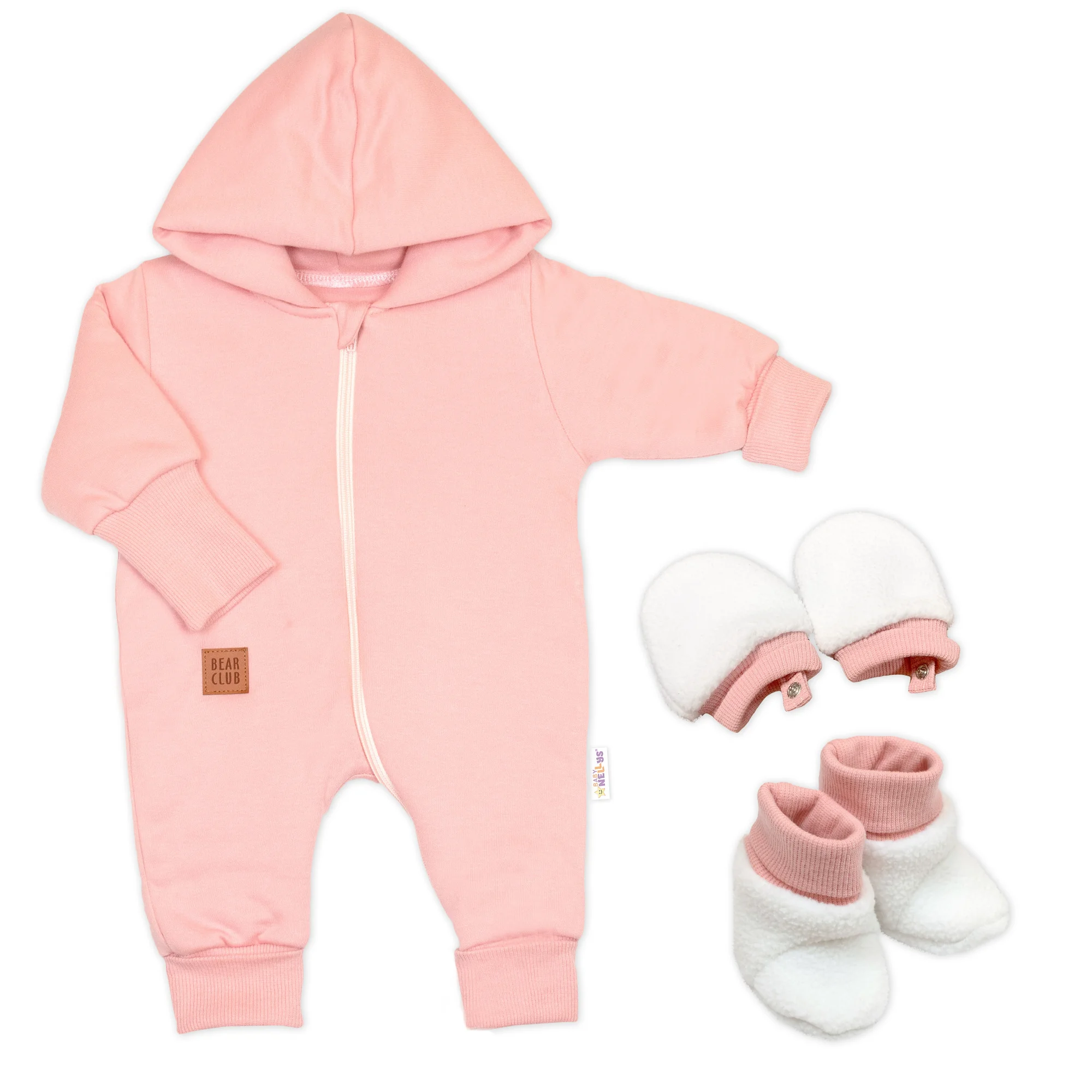 Baby Nellys 3D sada Nature, overal, botky, rukavičky - korálová, vel. 68