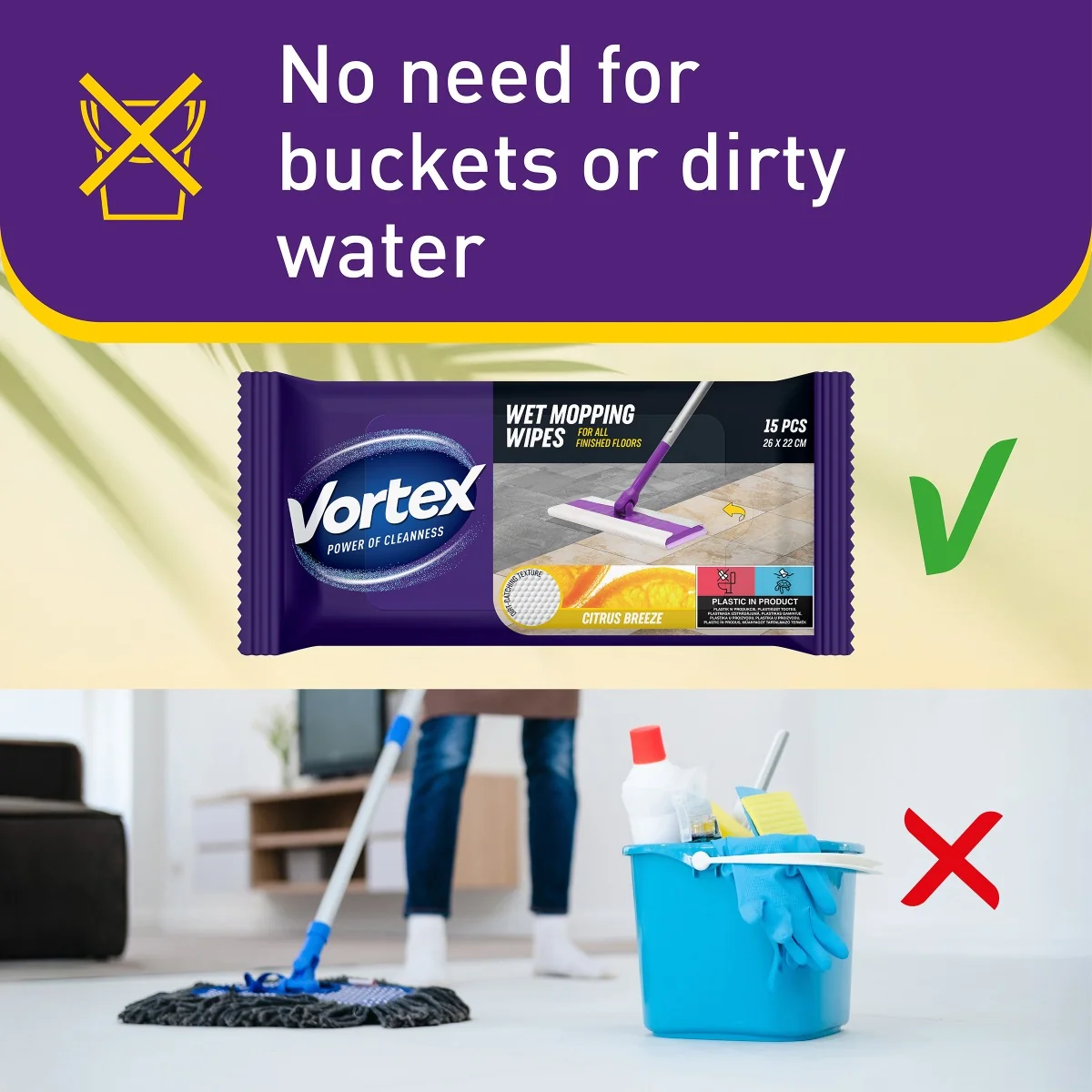 Vortex Náhradní vlhčené ubrousky na mop Citrus 15 ks