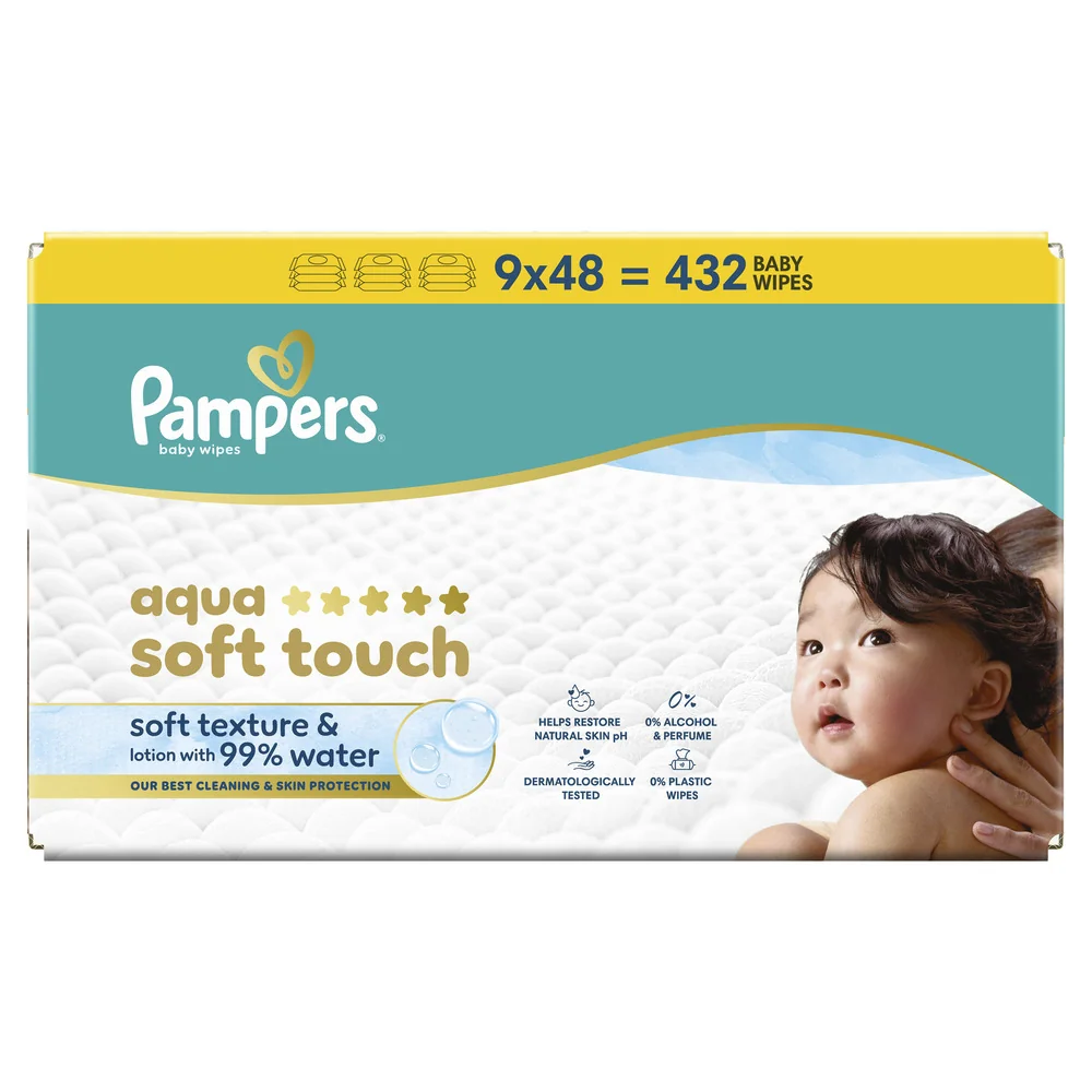 Pampers Aqua Soft Touch dětské čisticí ubrousky 9x48 ks
