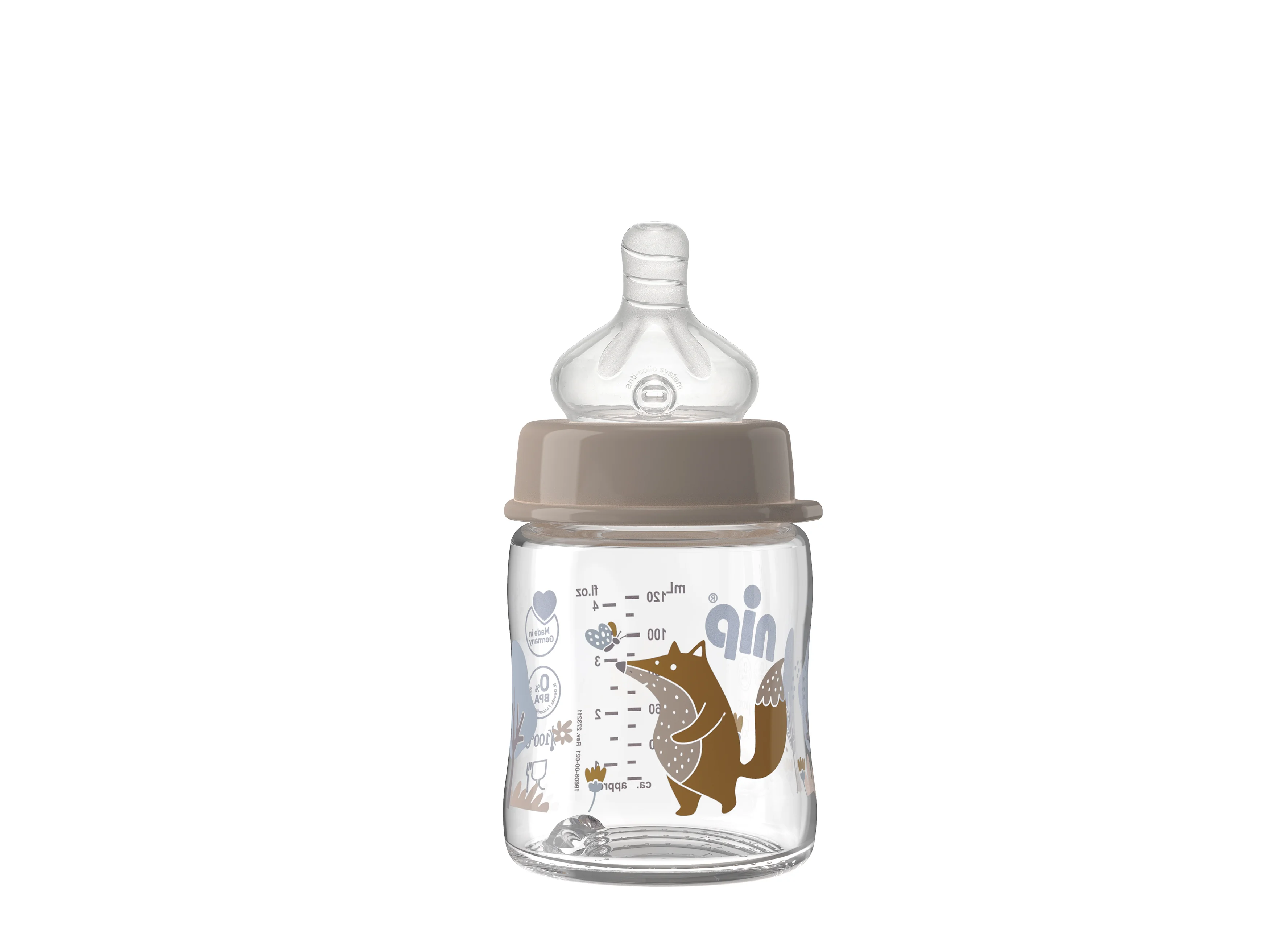 nip Láhev kojenecká sklo,široká,silkon-S,120ml,0m+,uni