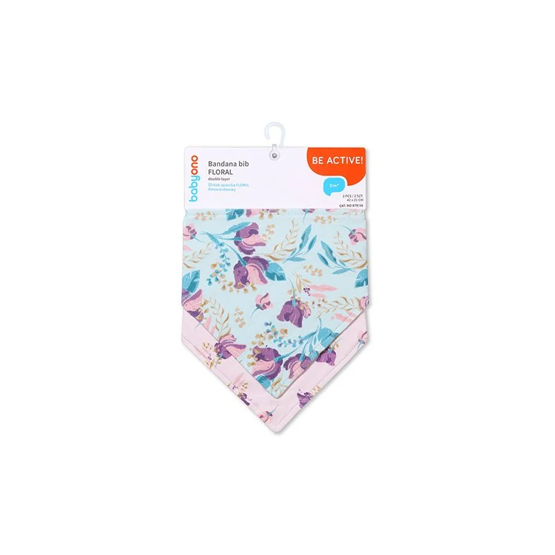 Babyono Dětský bryndáček/šátek 2D sada Floral, lila/mátová
