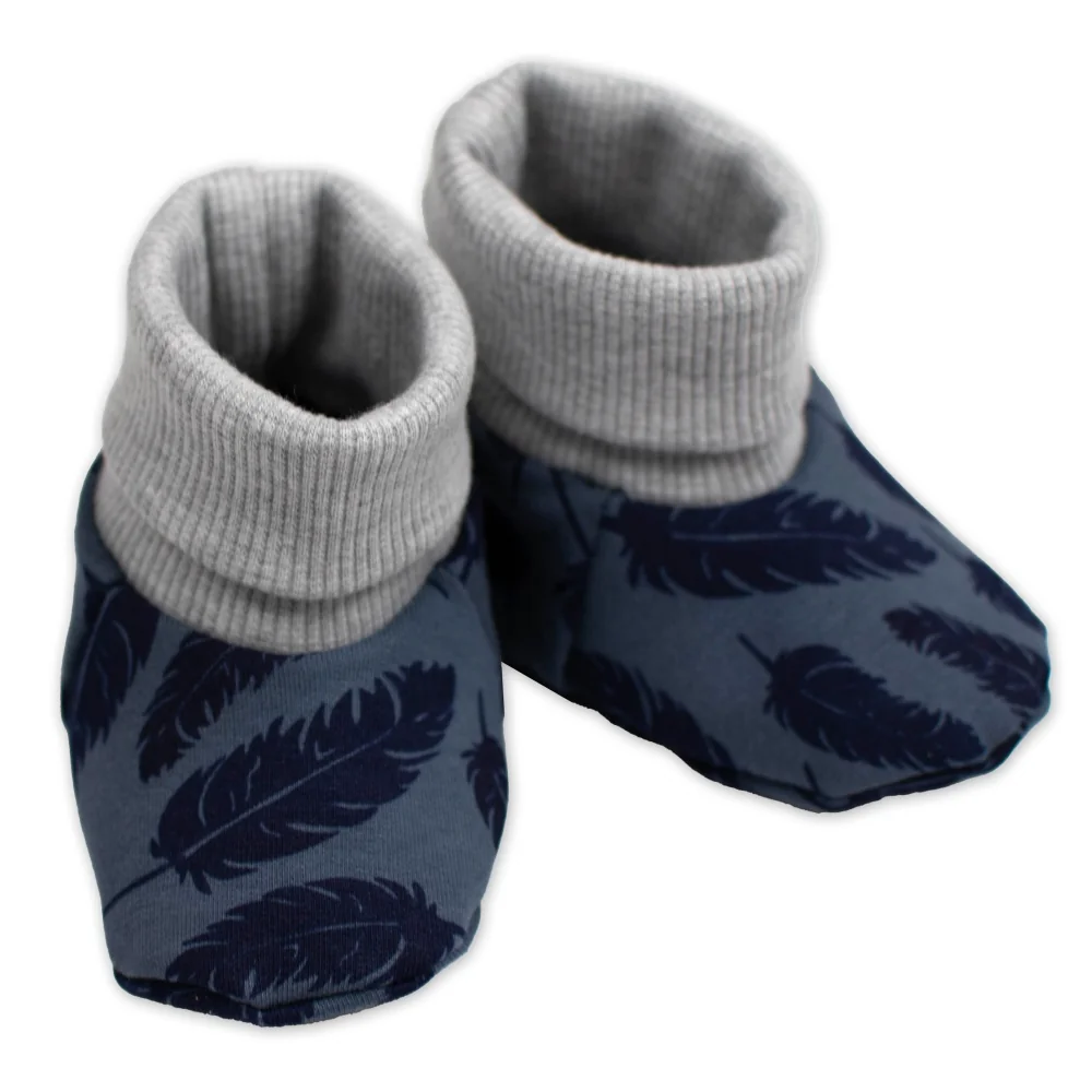 Baby Nellys Rostoucí teplákový overal, čepice, botky, 3D, Nature - jeans pírka, 80/86
