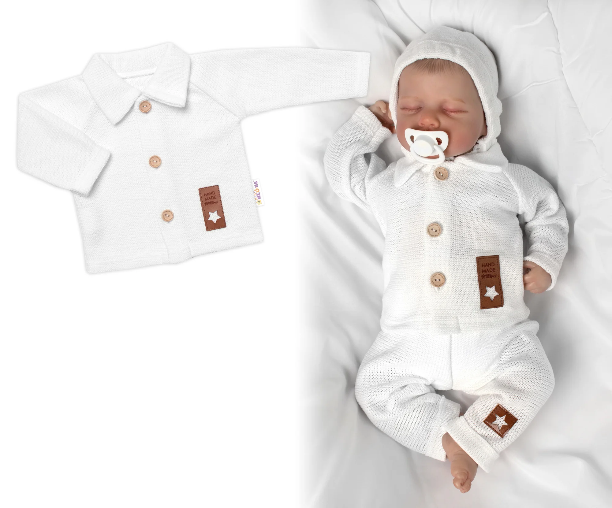 Baby Nellys Pletený svetřík s knoflíčky Boy, , bílý, vel. 62 vel.  62