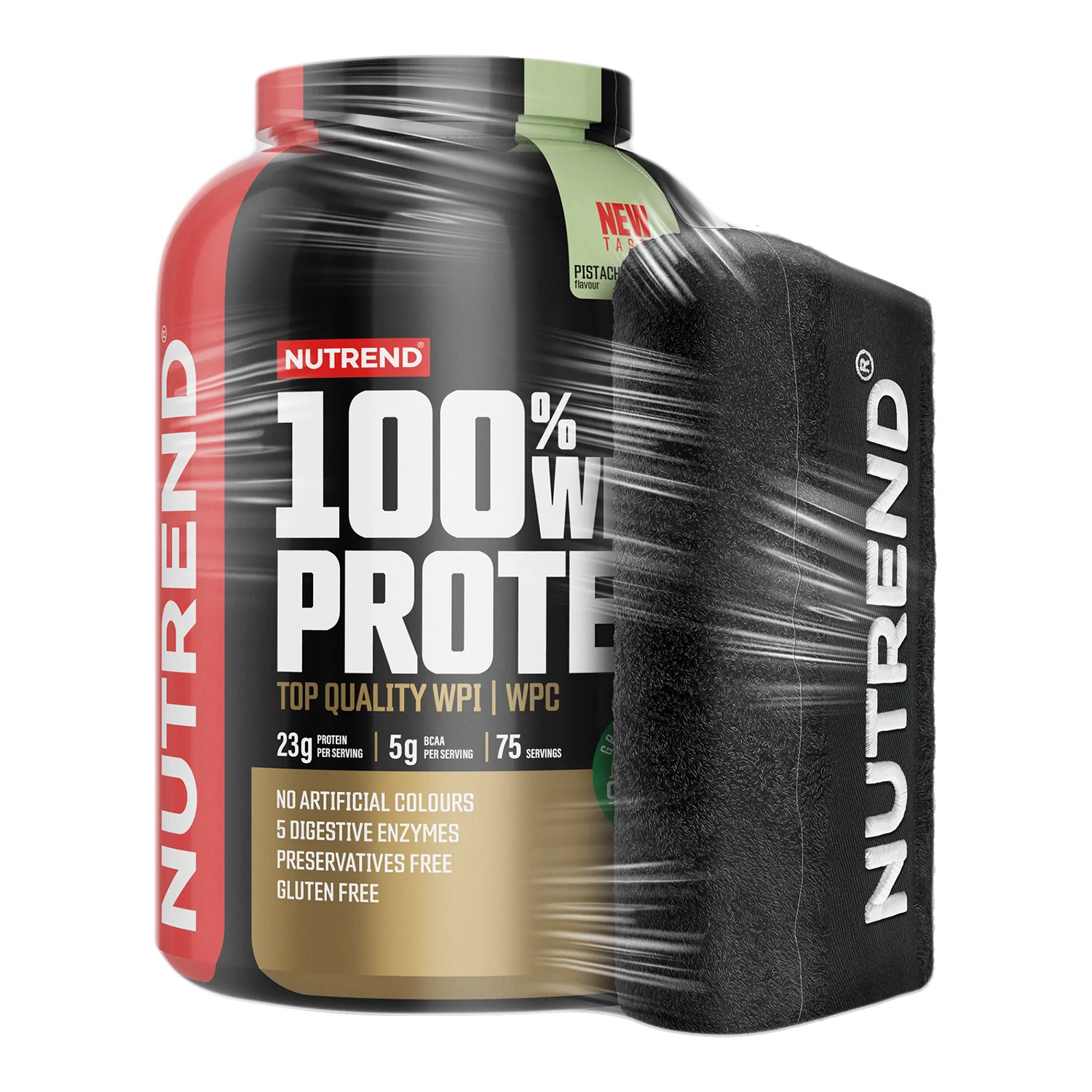 Nutrend Protein pack 100% Whey protein pistácie 2250 g + ručník