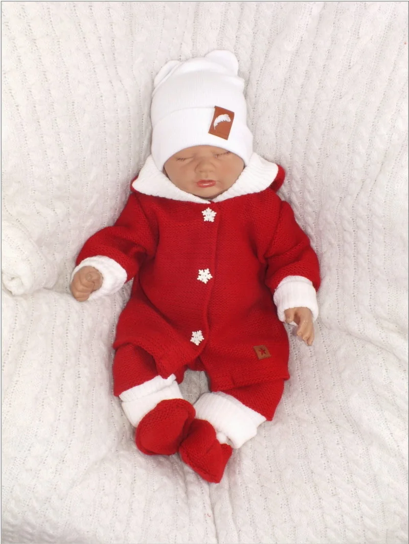 Z&Z 3-dílná pletená souprava, kabátek, kalhoty a botičky Baby Santa vel. 80