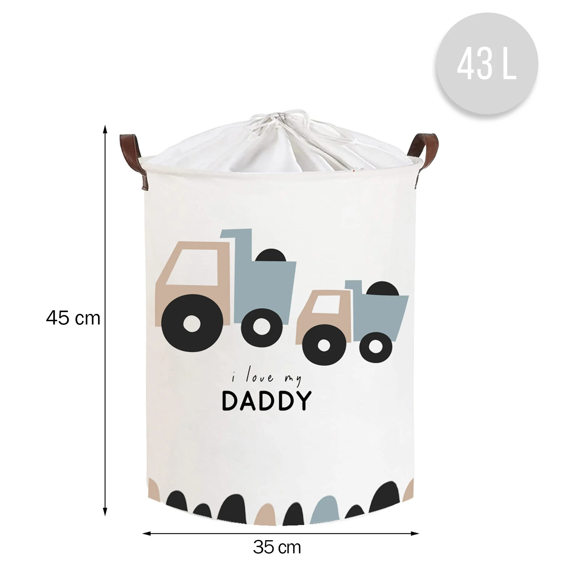 Mamitati Koš na hračky, uzavíratelný, bavlna, Trucks Daddy, bílý, 43 L