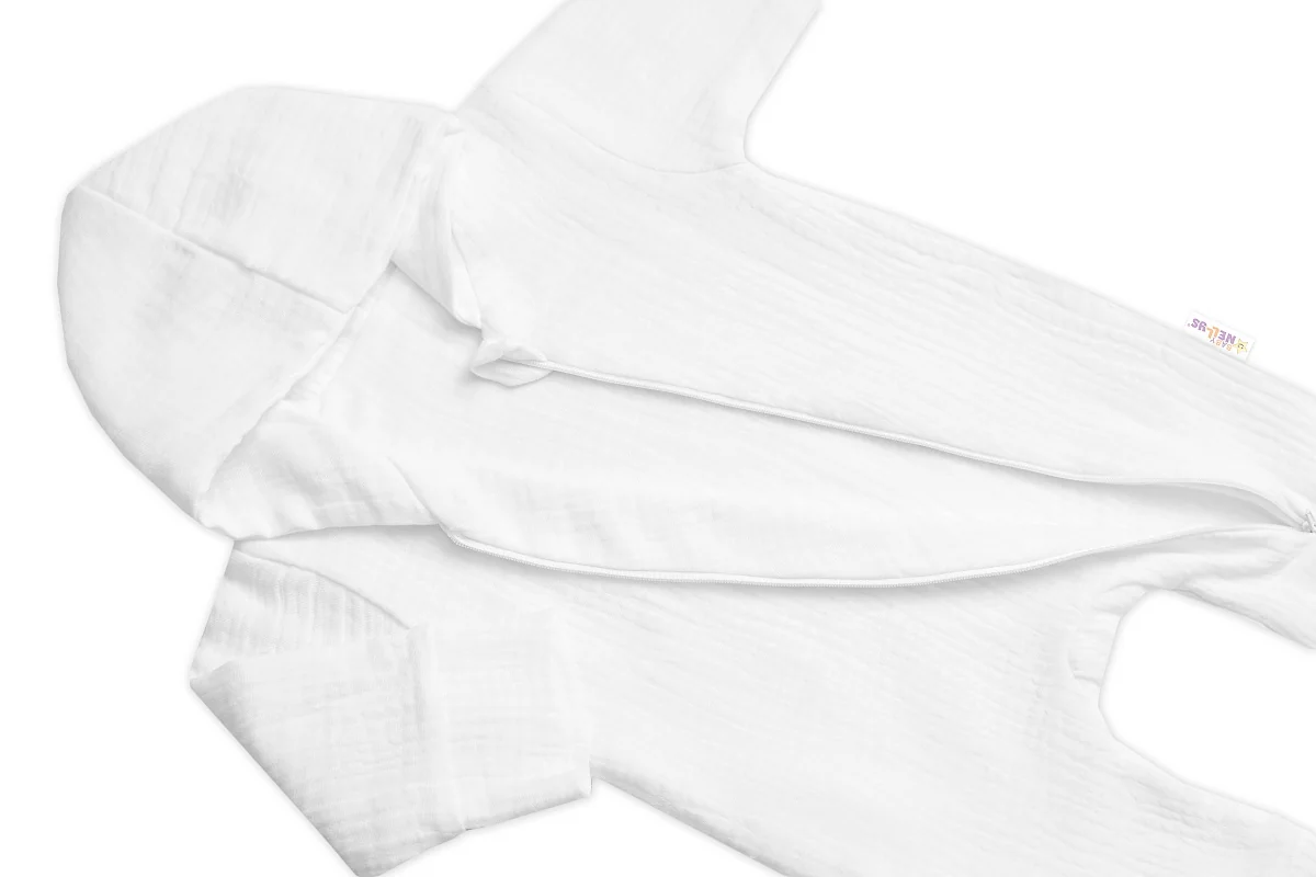 Baby Nellys Mušelinový overálek s kapucí, dvouvrstvý, Hand Made, bílý vel. 62